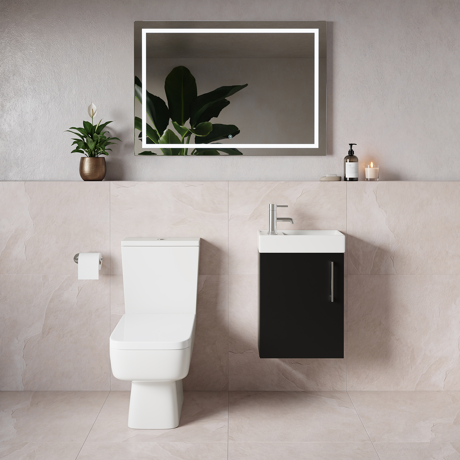 Napoli Cube Single Door Wall Mounted Vanity Unit and Toilet Suite with Align Basin