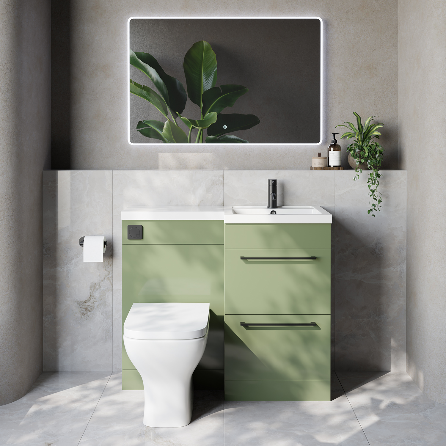 Napoli 390 2 Drawer Vanity Unit Toilet Suite with Right Hand Square Lucia Basin