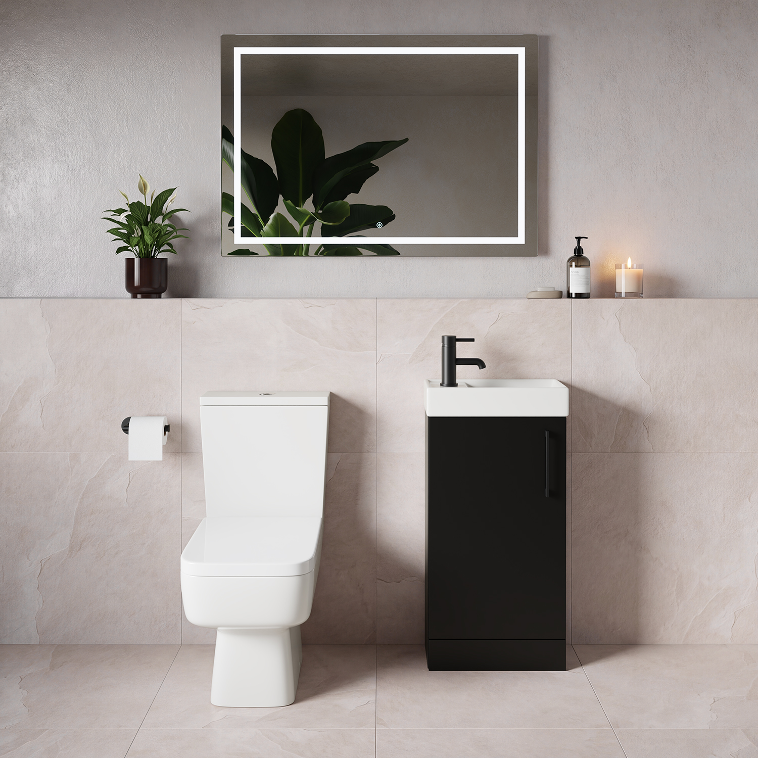 Napoli Cube Single Door Vanity Unit and Toilet Suite with Align Basin
