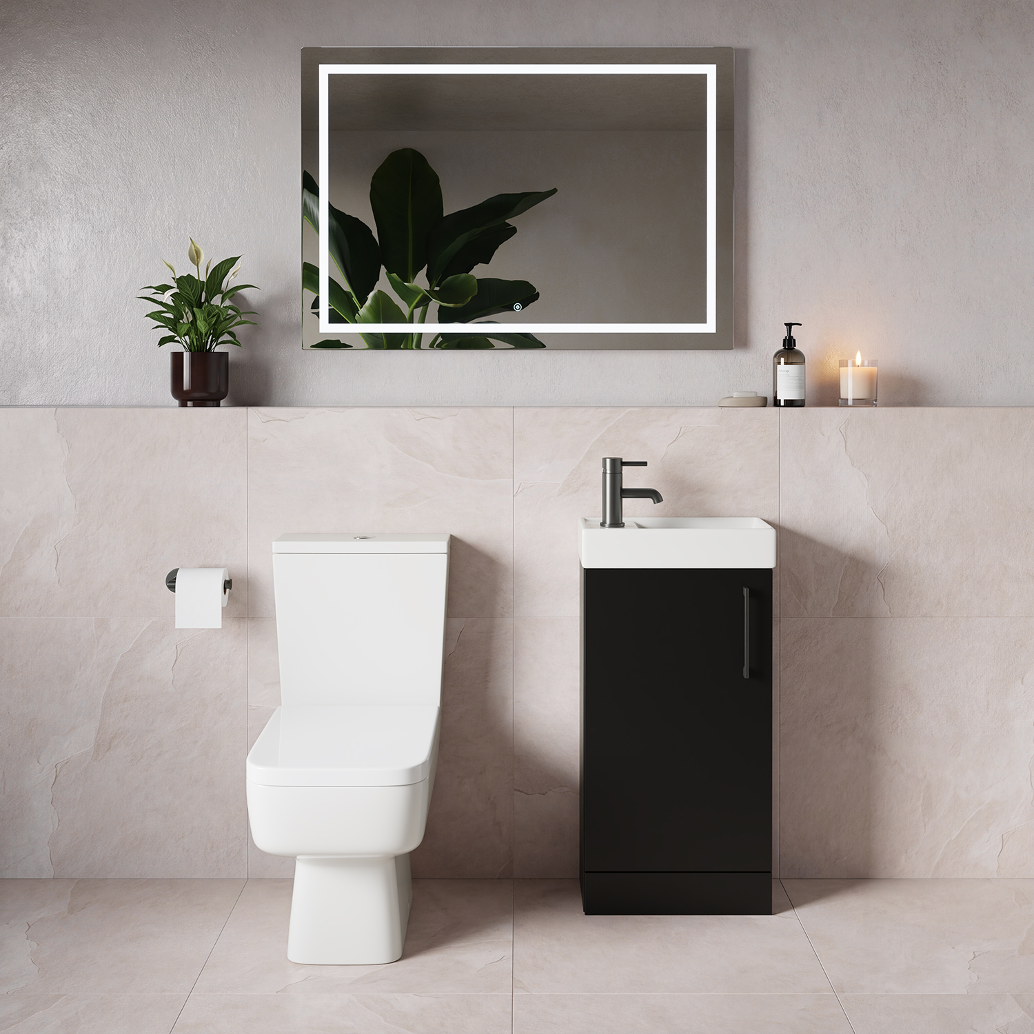 Napoli Cube Single Door Vanity Unit and Toilet Suite with Align Basin