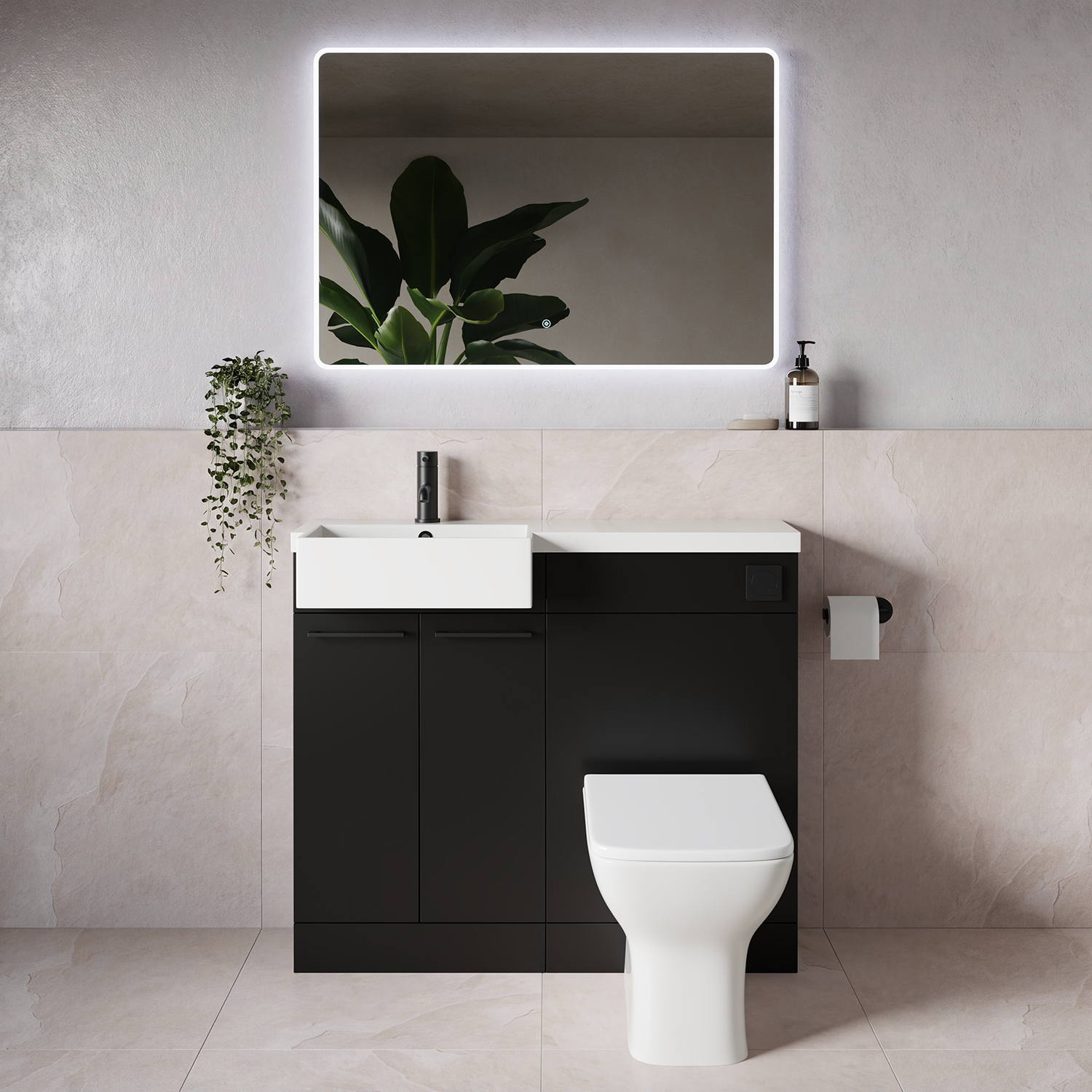 Napoli 250 2 Door Vanity Unit Toilet Suite with Left Hand Square Rico Semi Recessed Basin