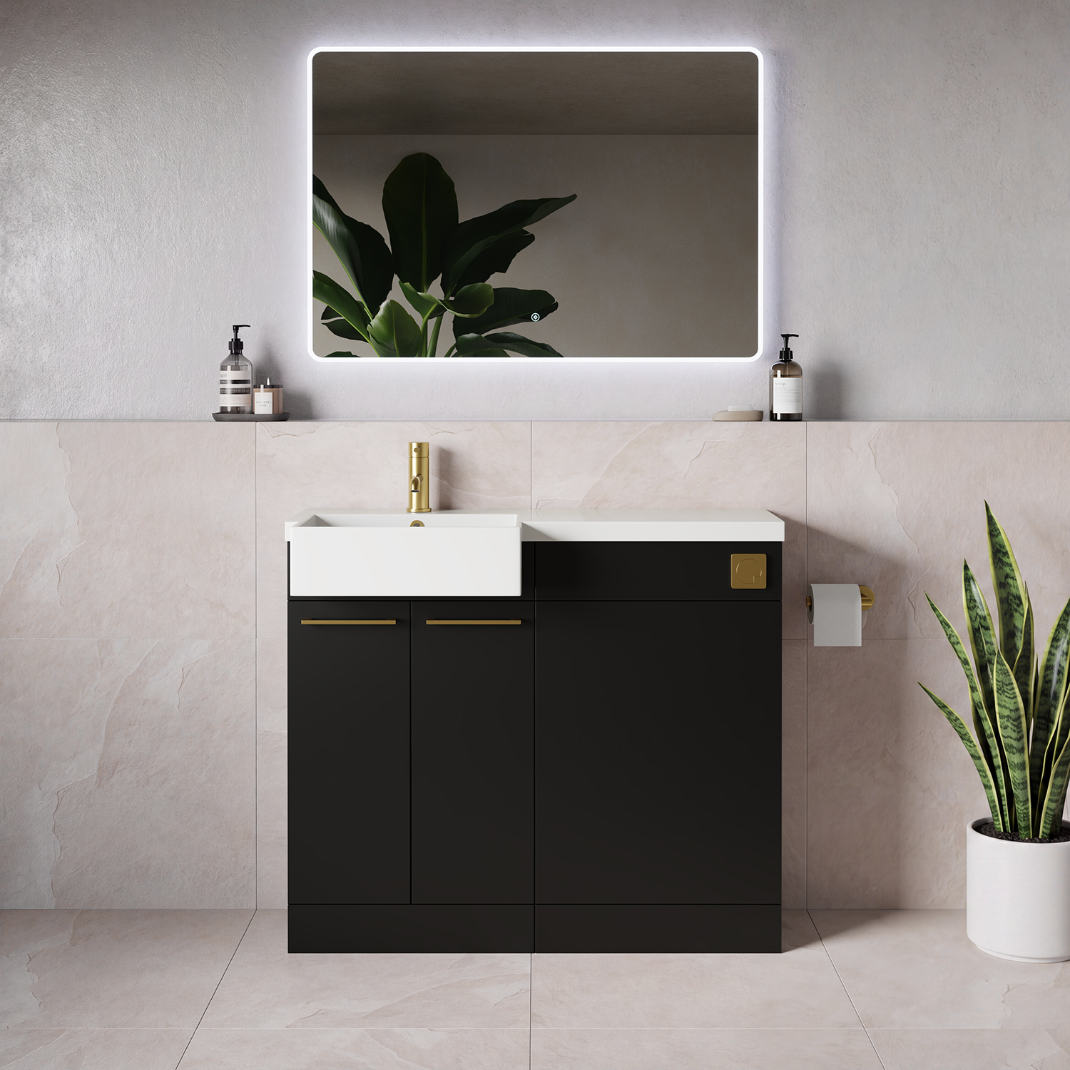 Napoli 250 2 Door Vanity Unit Toilet Suite with Left Hand Square Rico Semi Recessed Basin