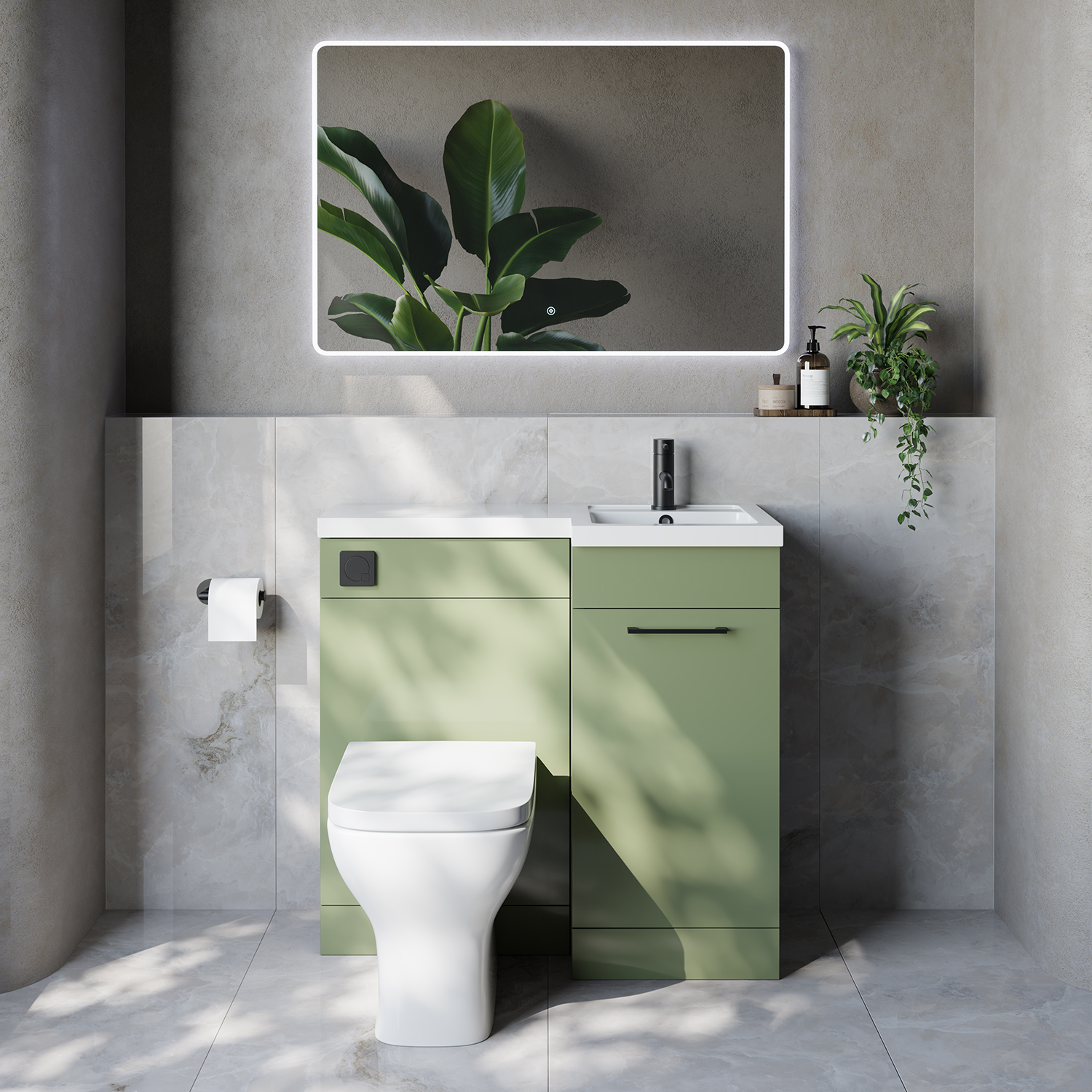 Napoli 390 Single Door Vanity Unit Toilet Suite with Right Hand Square Lucia Basin