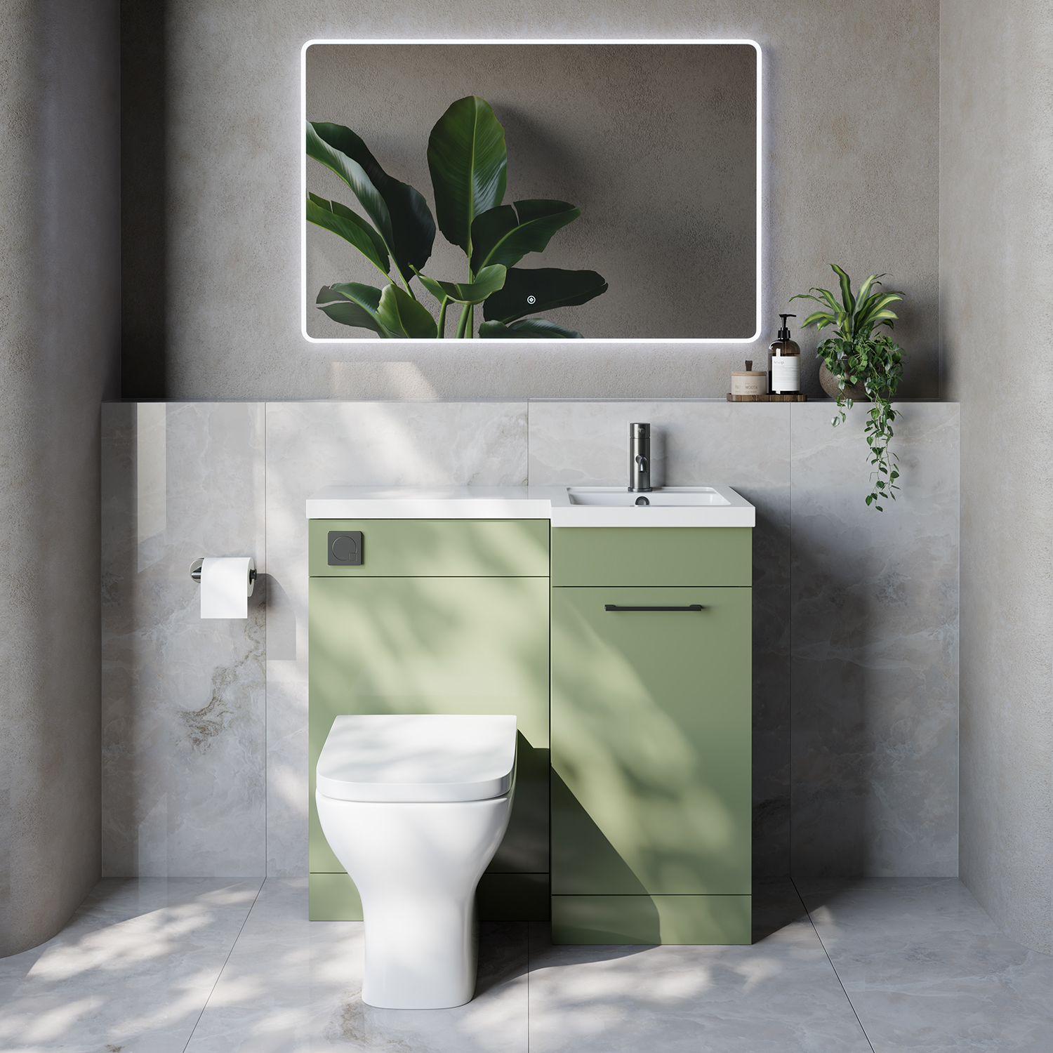 Napoli 390 Single Door Vanity Unit Toilet Suite with Right Hand Square Lucia Basin