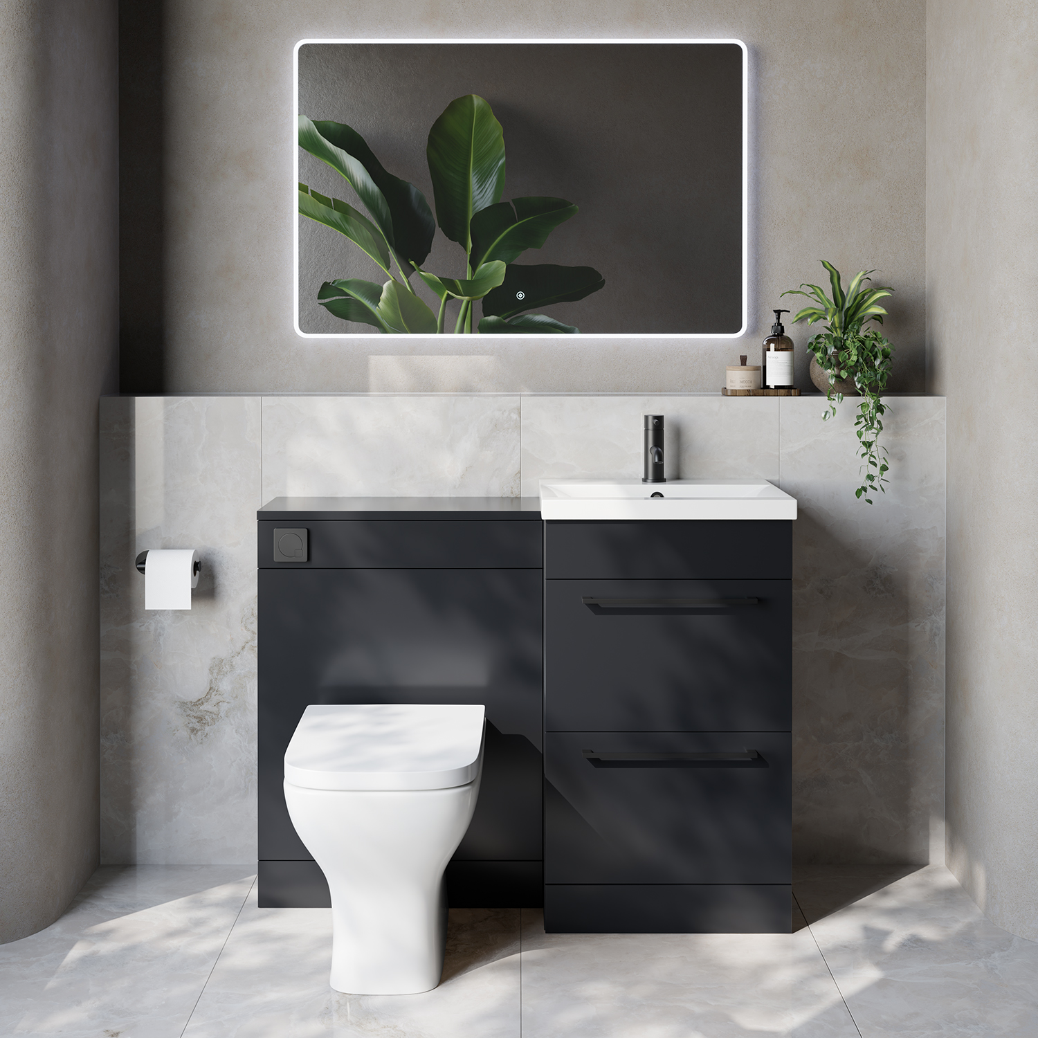 Napoli 390 Cento 2 Drawer Vanity Unit Toilet Suite with Glide Basin