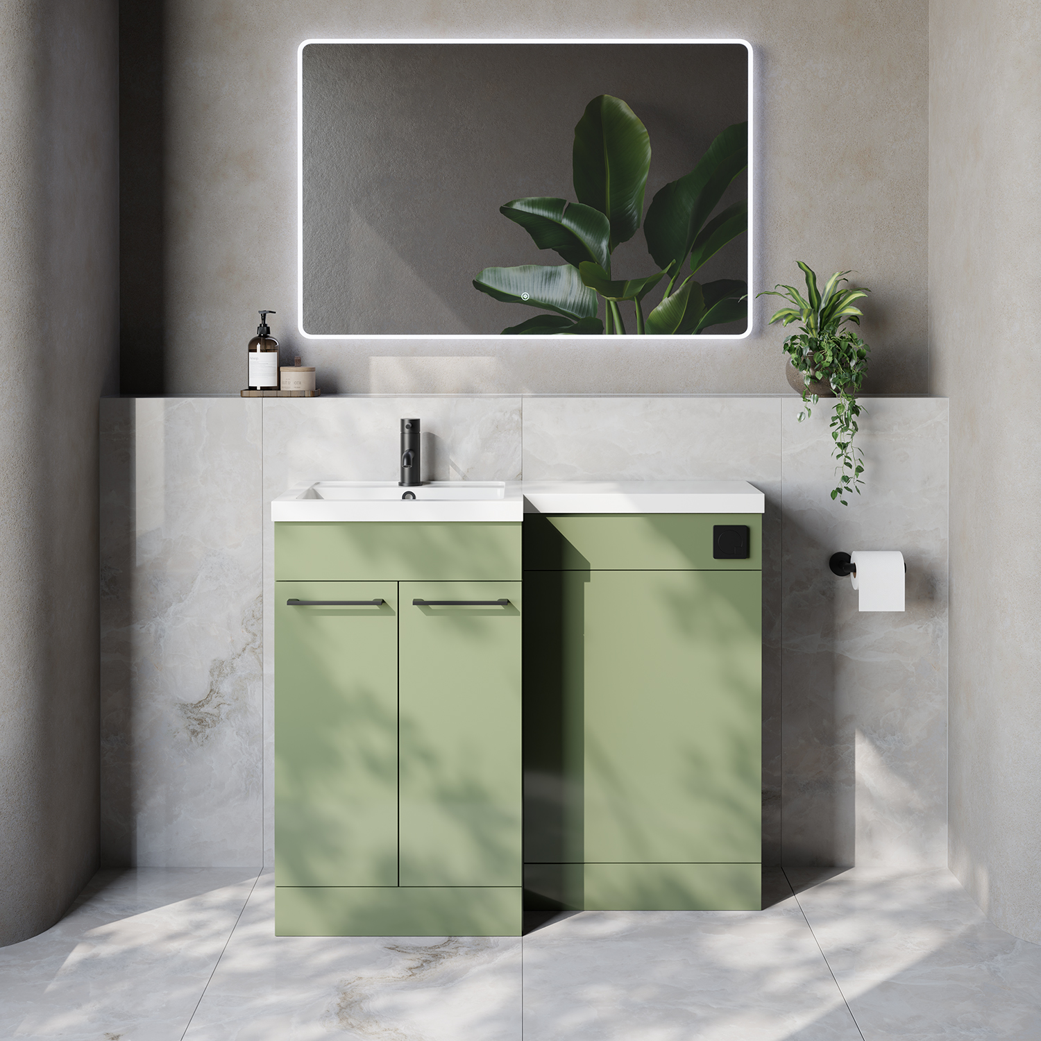 Napoli 390 2 Door Vanity Unit Toilet Suite with Left Hand Square Lucia Basin