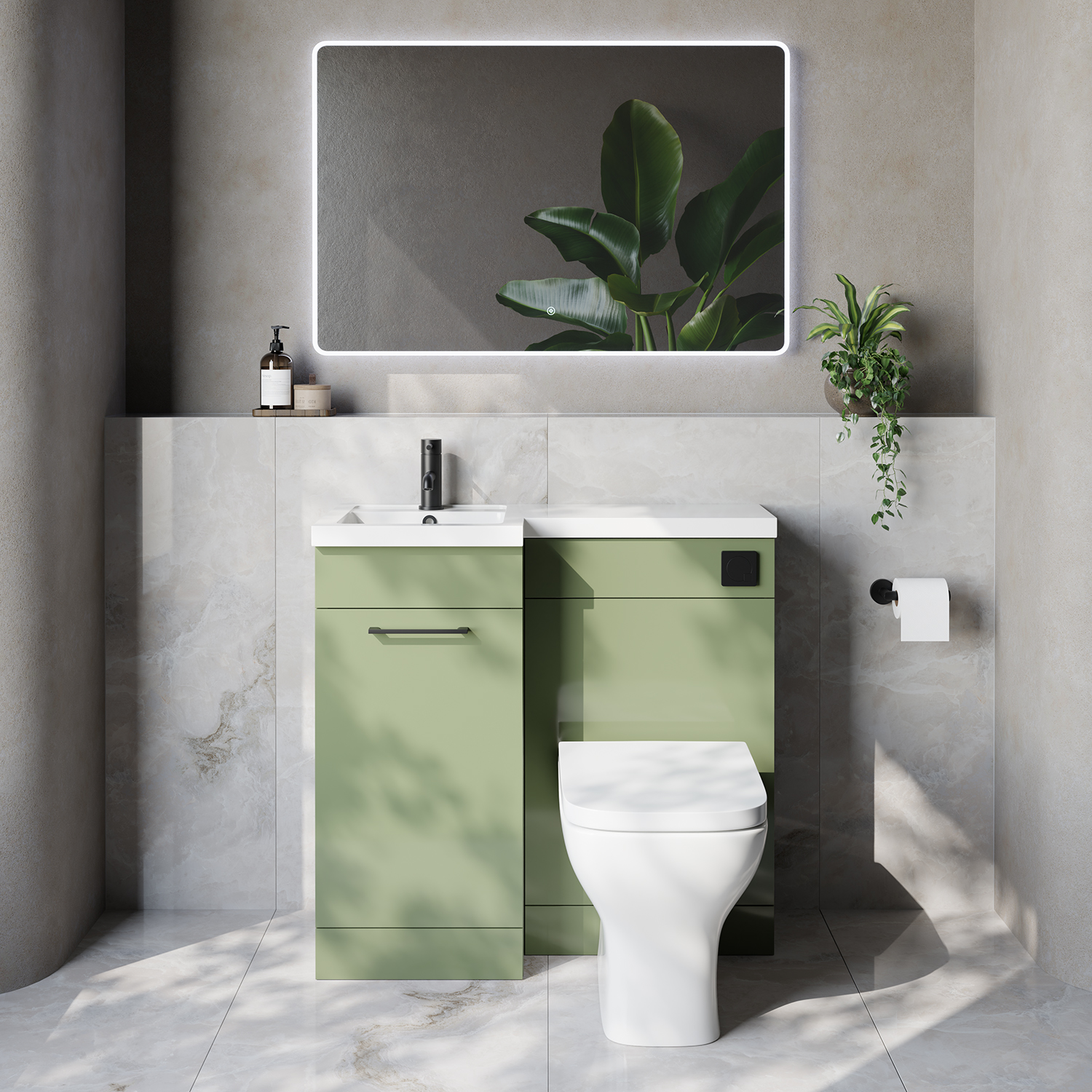 Napoli 390 Single Door Vanity Unit Toilet Suite with Left Hand Square Lucia Basin