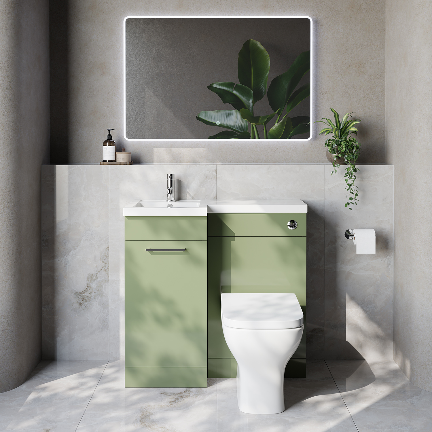 Napoli 390 Single Door Vanity Unit Toilet Suite with Left Hand Square Lucia Basin
