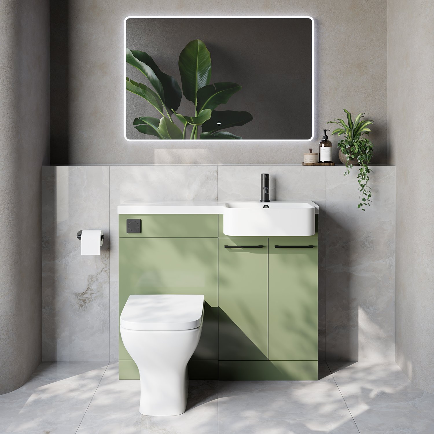 Napoli 250 2 Door Vanity Unit Toilet Suite with Right Hand Round Rico Semi Recessed Basin