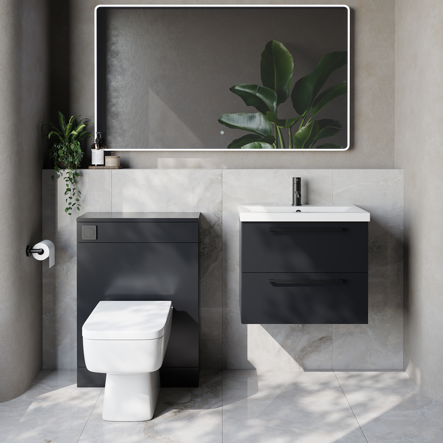 Napoli 390 Cento Wall Mounted 2 Drawer Vanity Unit and Toilet Suite with Glide Basin