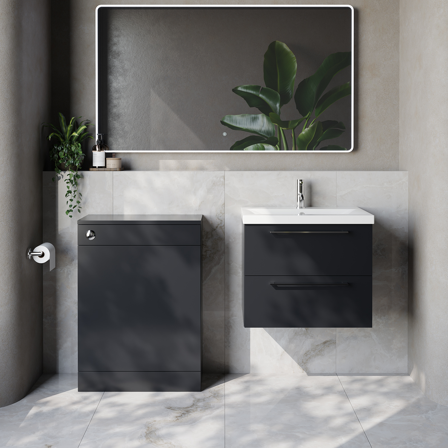 Napoli 390 Cento Wall Mounted 2 Drawer Vanity Unit and Toilet Suite with Glide Basin