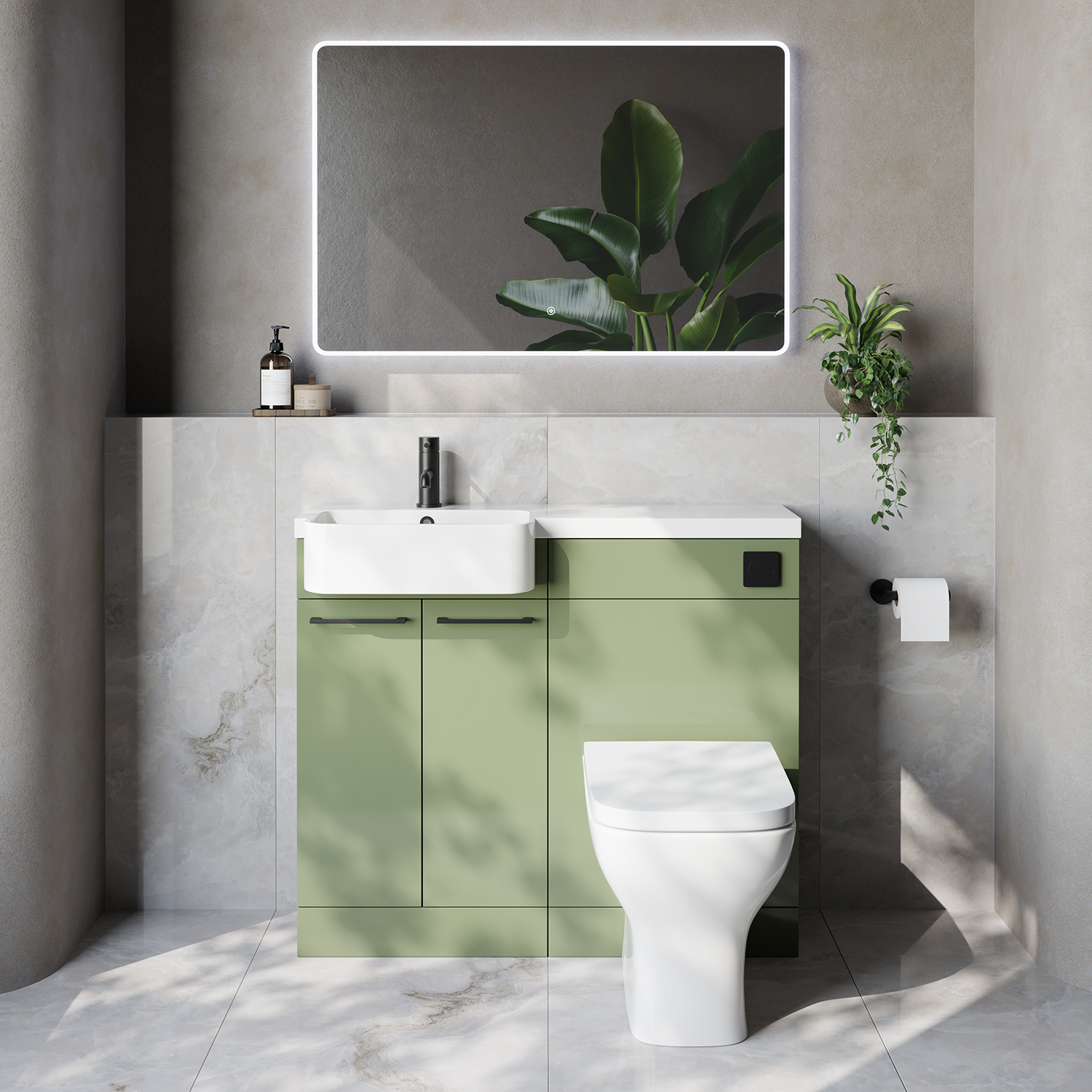 Napoli 250 2 Door Vanity Unit Toilet Suite with Left Hand Round Rico Semi Recessed Basin