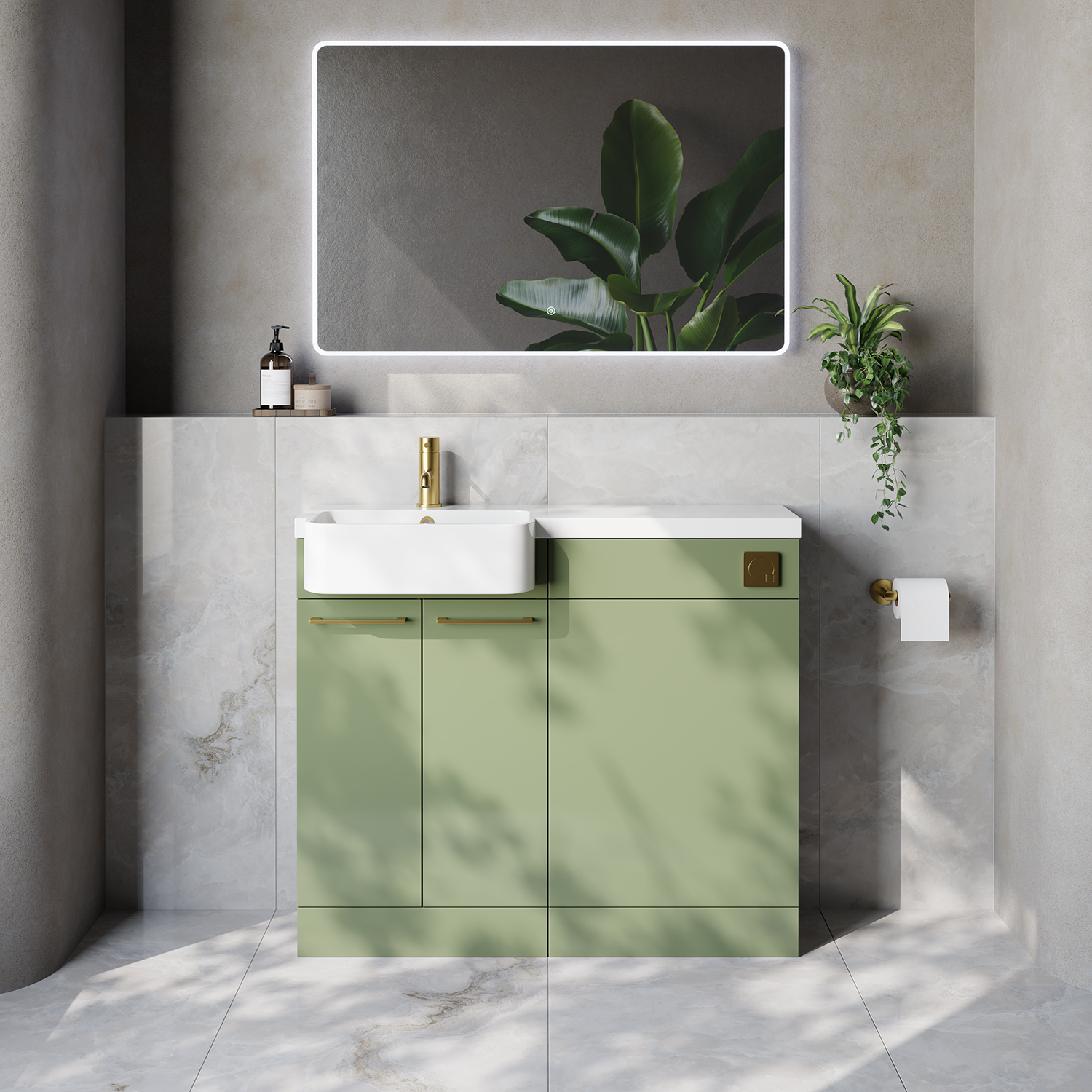 Napoli 250 2 Door Vanity Unit Toilet Suite with Left Hand Round Rico Semi Recessed Basin