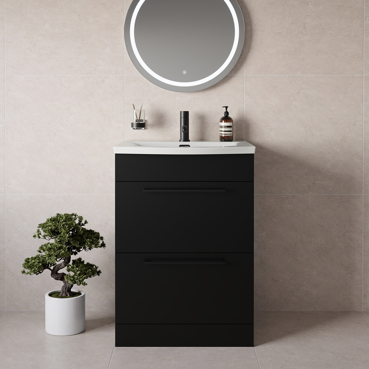 Napoli 390 2 Drawer Vanity Unit with Arc Basin