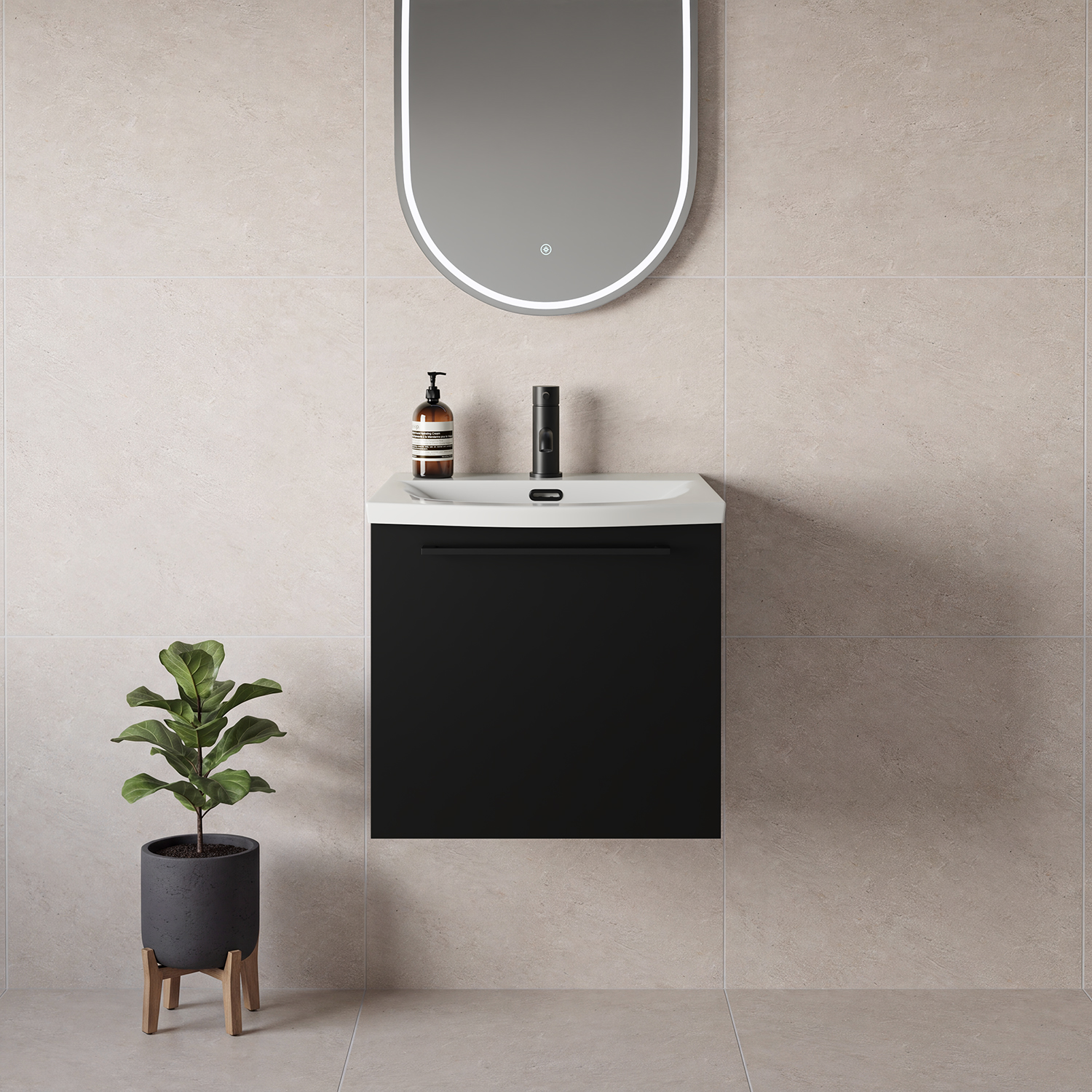 Napoli 390 Wall Mounted Single Drawer Vanity Unit with Arc Basin