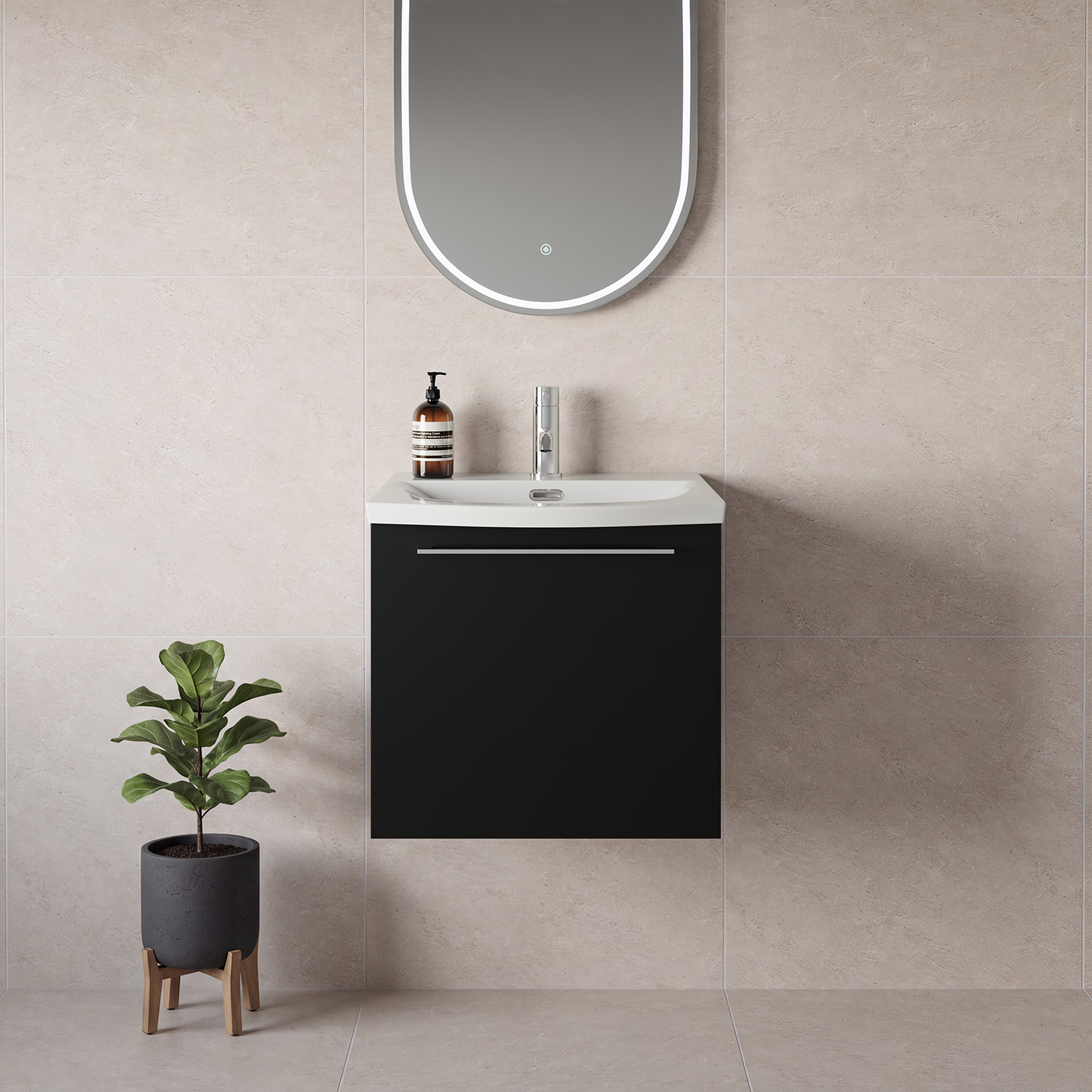 Napoli 390 Wall Mounted Single Drawer Vanity Unit with Arc Basin