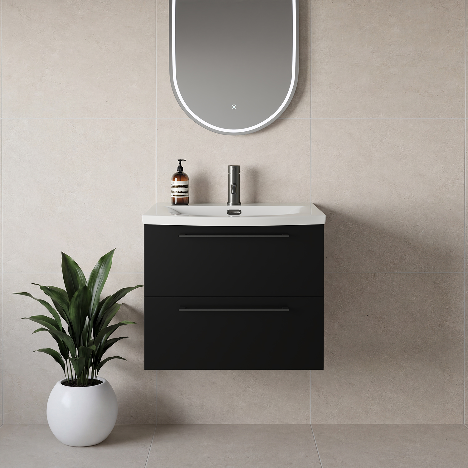 Napoli 390 Wall Mounted 2 Drawer Vanity Unit with Arc Basin