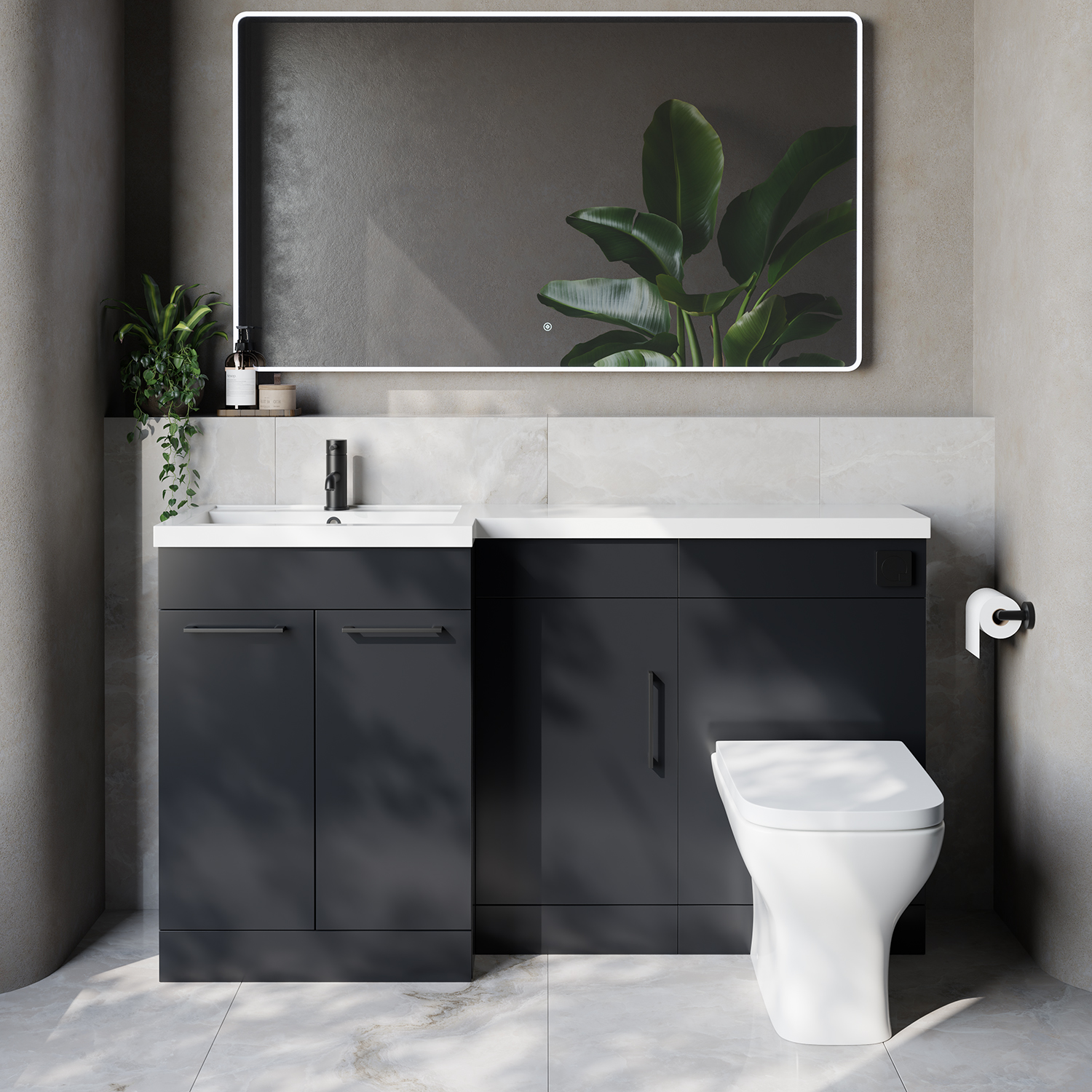 Napoli 390 3 Door Vanity Unit Toilet Suite with Left Hand Square Lucia Basin