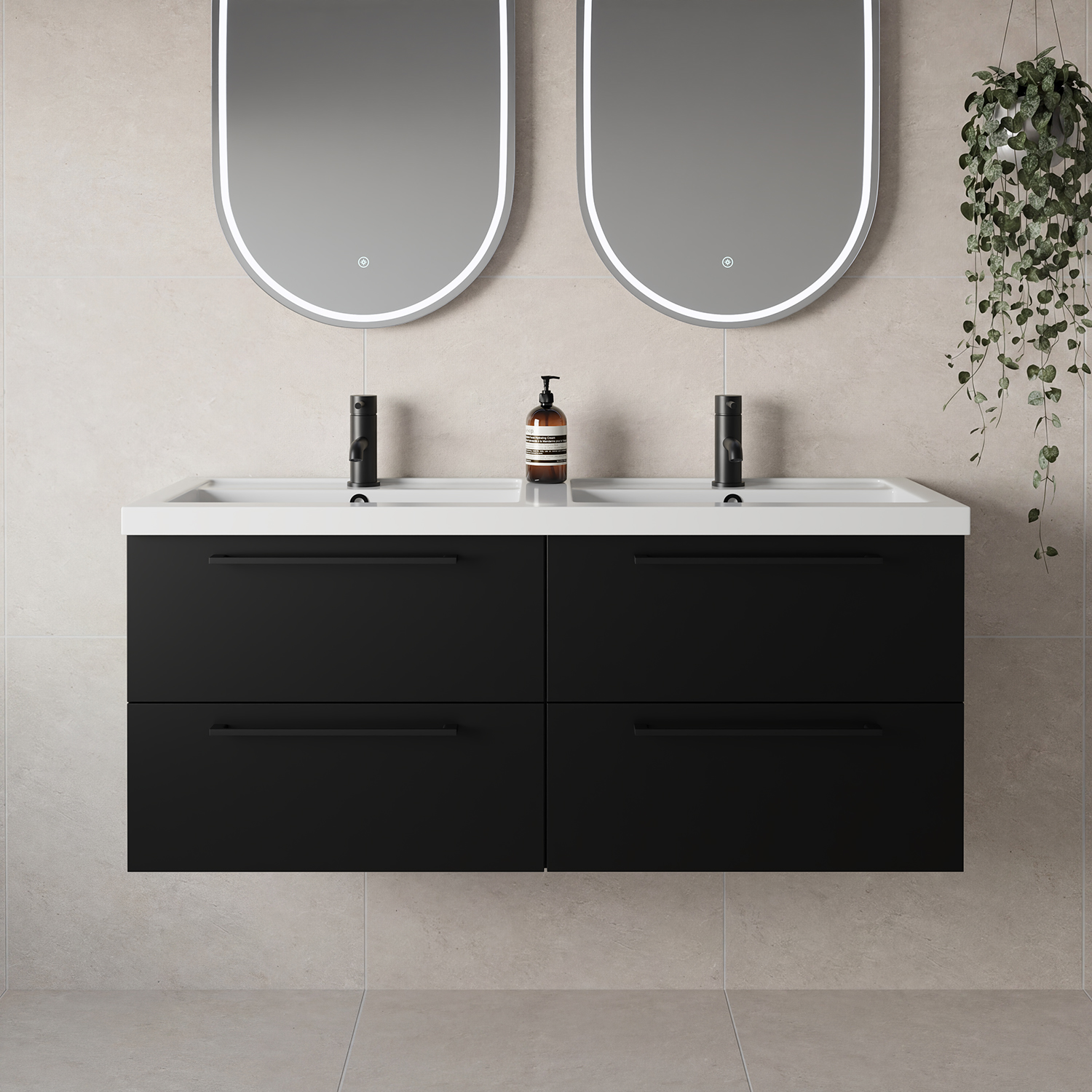 Napoli 390 Wall Mounted 4 Drawer Vanity Unit with Double Lucia Basins