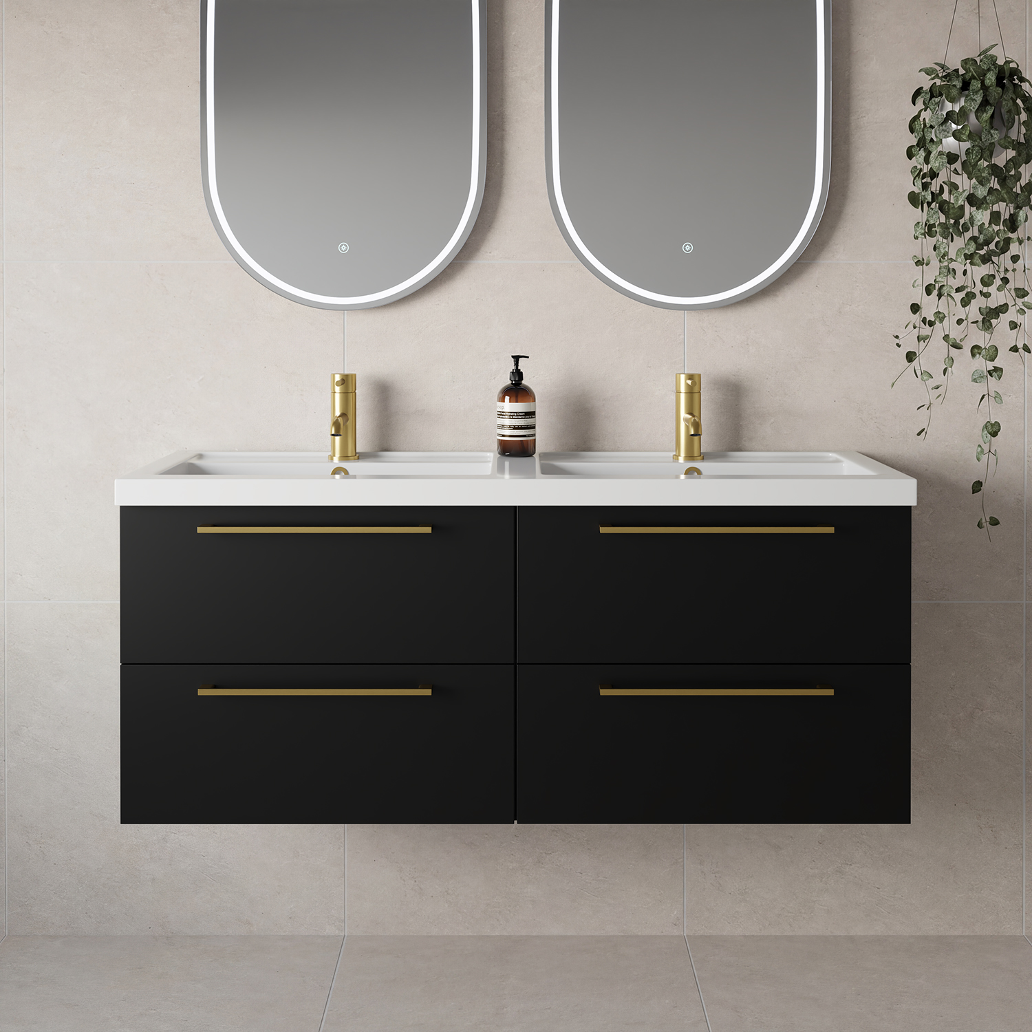 Napoli 390 Wall Mounted 4 Drawer Vanity Unit with Double Lucia Basins