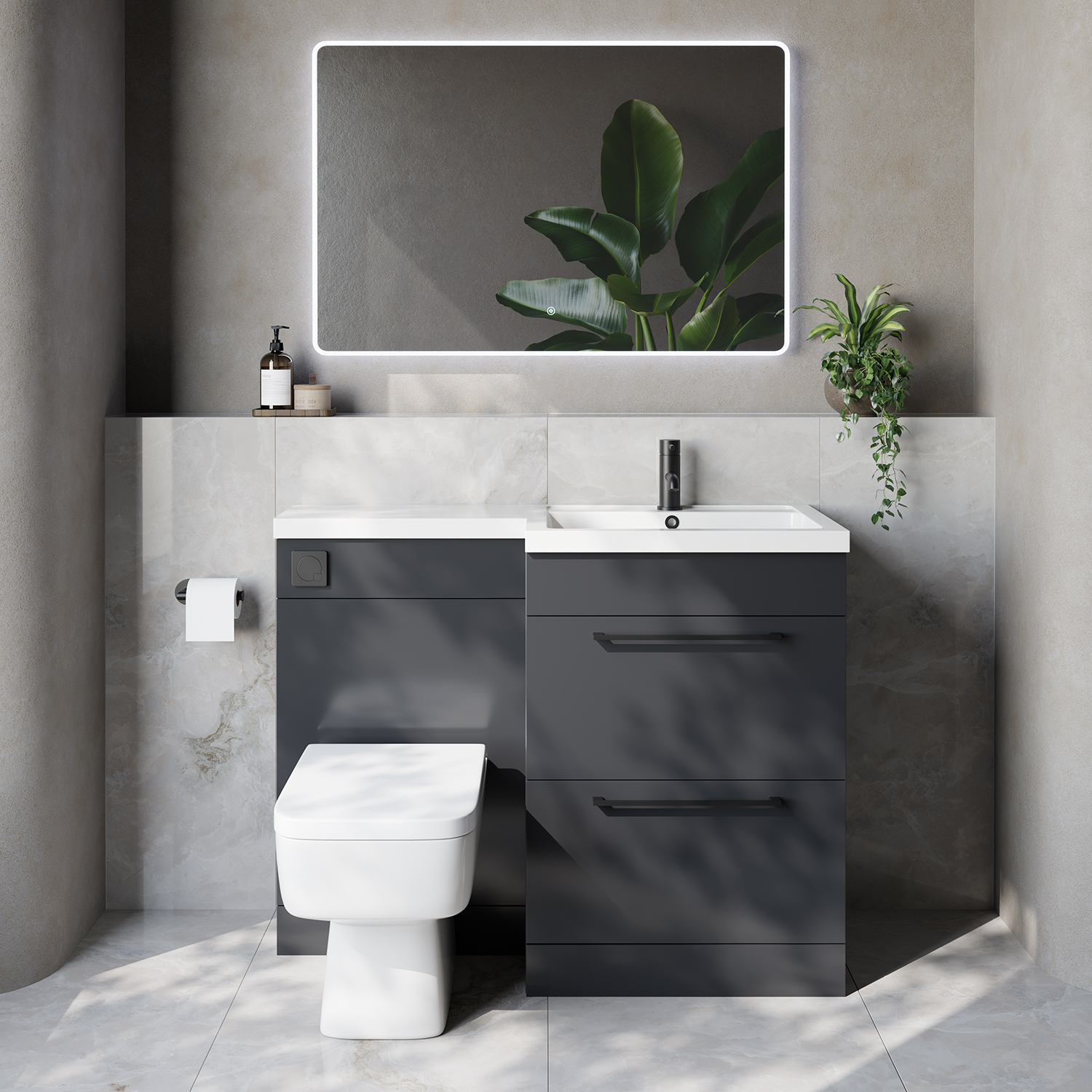 Napoli 460 2 Drawer Vanity Unit Toilet Suite with Right Hand Square Lucia Basin
