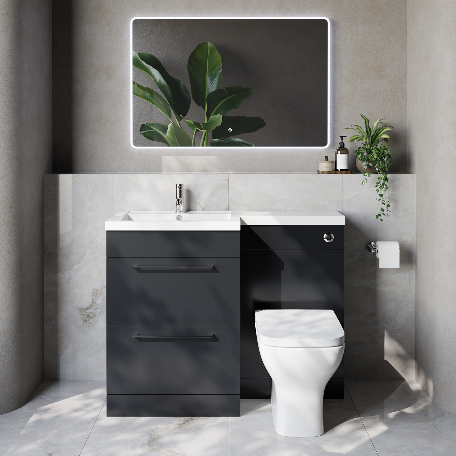 Napoli 460 2 Drawer Vanity Unit Toilet Suite with Left Hand Square Lucia Basin