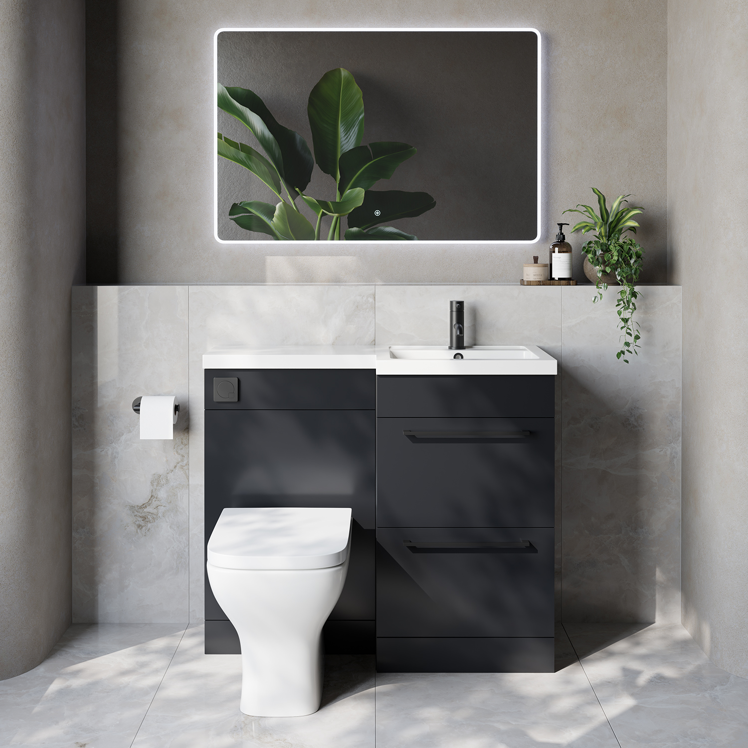 Napoli 390 2 Drawer Vanity Unit Toilet Suite with Right Hand Square Lucia Basin
