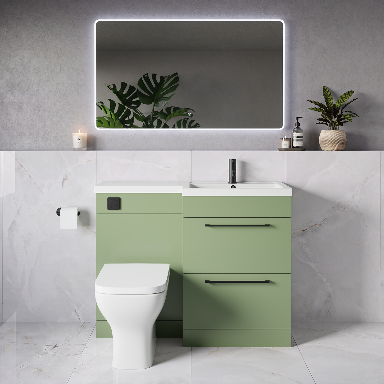 Napoli 390 2 Drawer Vanity Unit Toilet Suite with Square Right Hand Lucia Basin