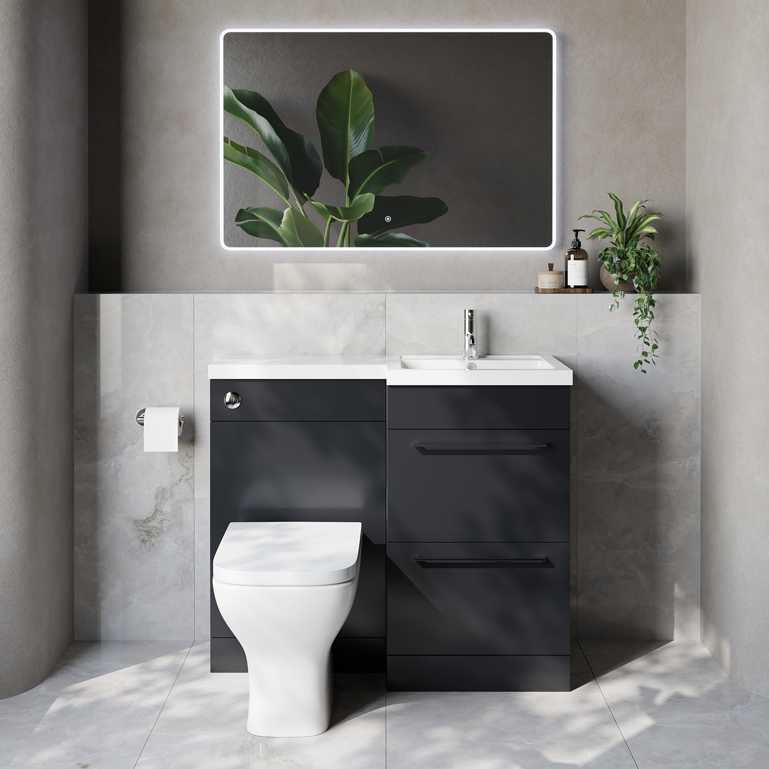 Napoli 390 2 Drawer Vanity Unit Toilet Suite with Right Hand Square Lucia Basin