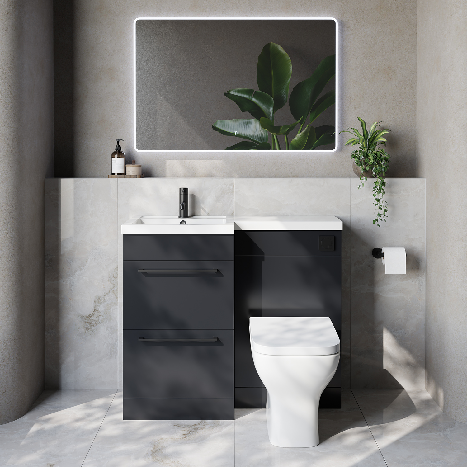 Napoli 390 2 Drawer Vanity Unit Toilet Suite with Left Hand Square Lucia Basin