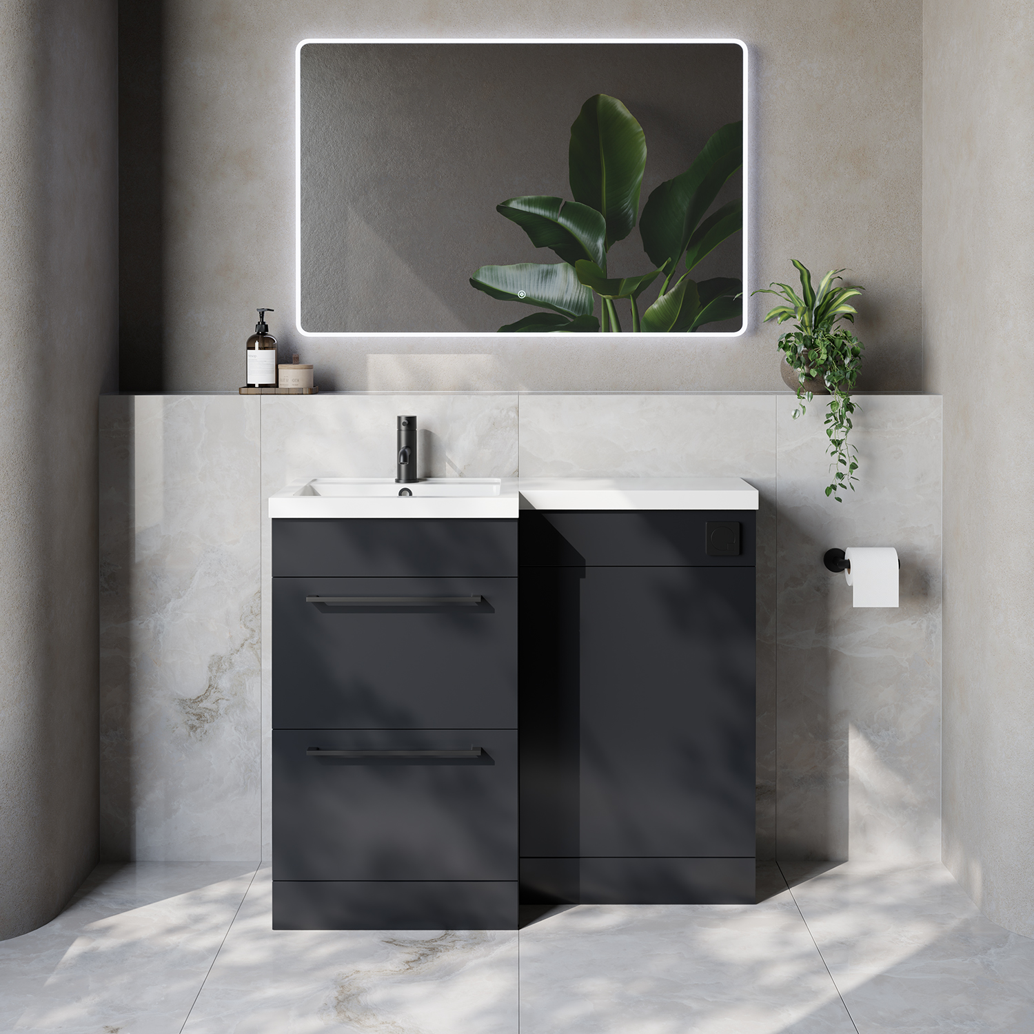 Napoli 390 2 Drawer Vanity Unit Toilet Suite with Left Hand Square Lucia Basin
