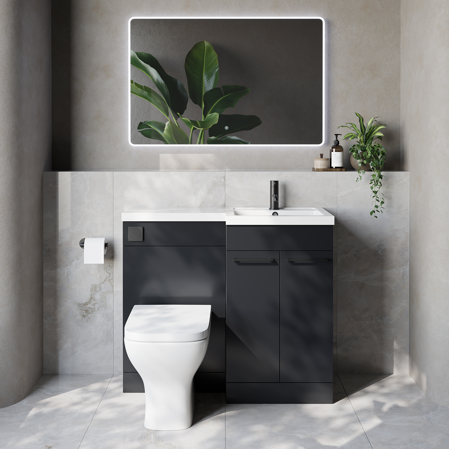 Napoli 390 2 Door Vanity Unit Toilet Suite with Right Hand Square Lucia Basin