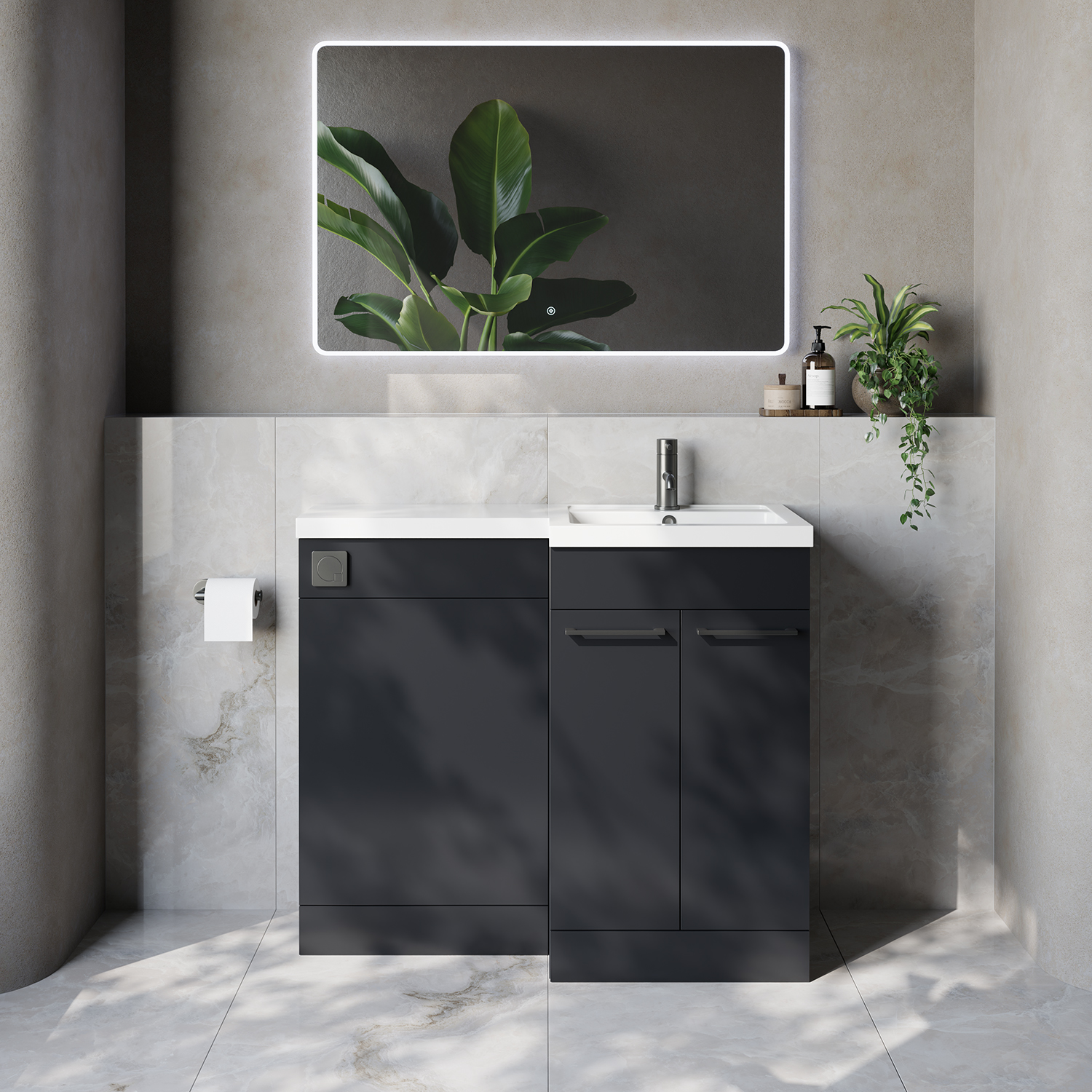 Napoli 390 2 Door Vanity Unit Toilet Suite with Right Hand Square Lucia Basin