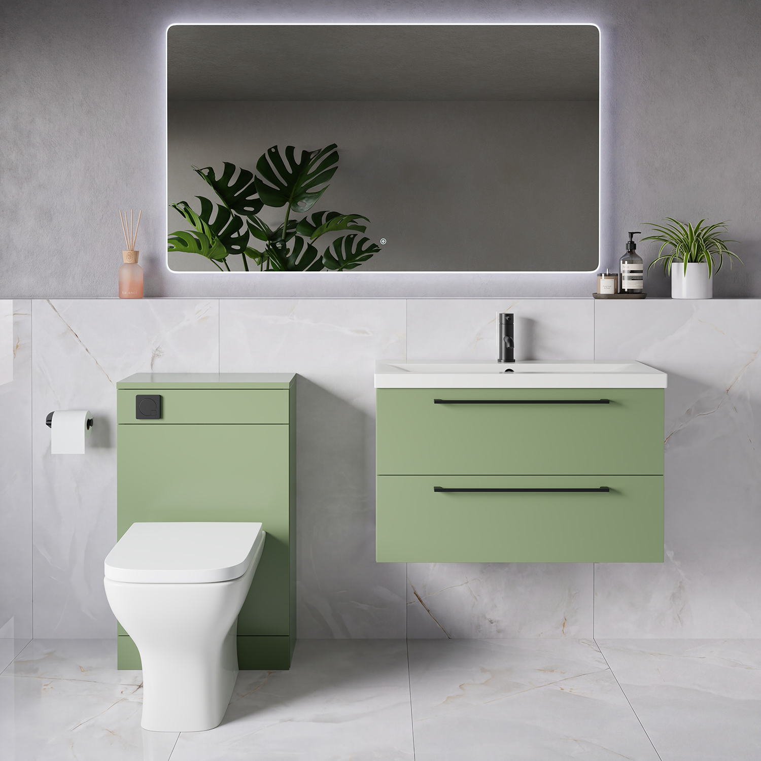 Napoli 390 Wall Mounted 2 Drawer Vanity Unit and Toilet Suite with Glide Basin