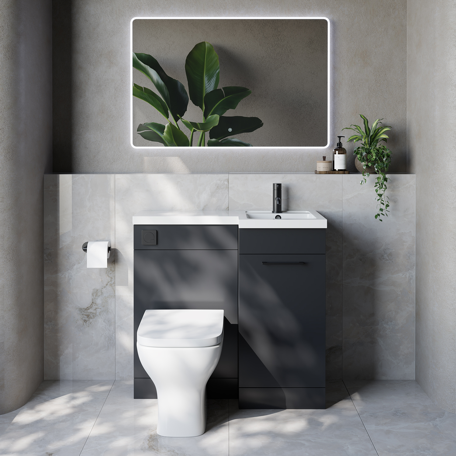 Napoli 390 Single Door Vanity Unit Toilet Suite with Right Hand Square Lucia Basin