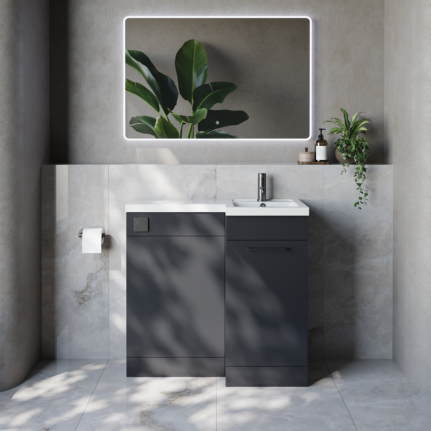Napoli 390 Single Door Vanity Unit Toilet Suite with Right Hand Square Lucia Basin