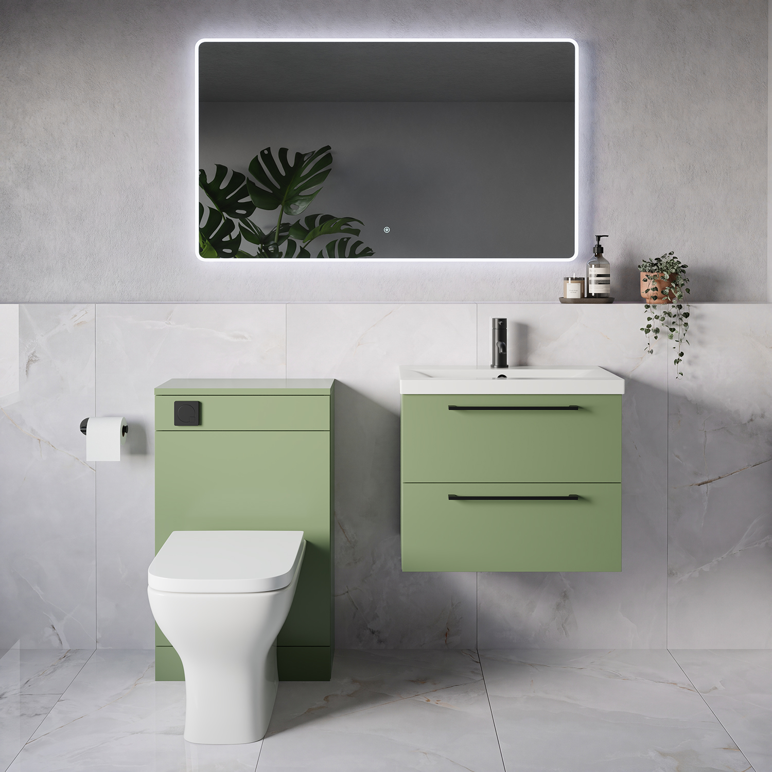 Napoli 390 Wall Mounted 2 Drawer Vanity Unit and Toilet Suite with Glide Basin