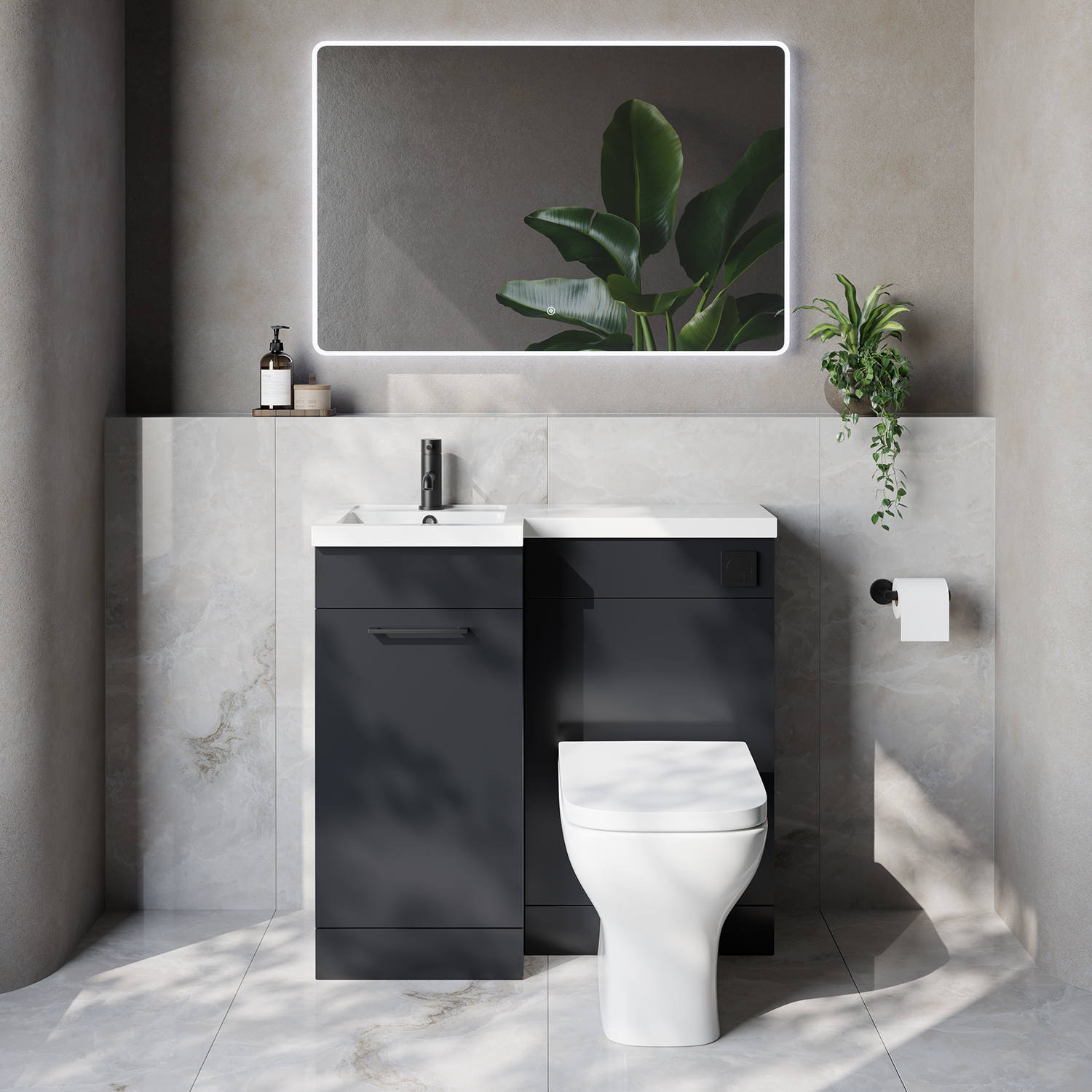 Napoli 390 Single Door Vanity Unit Toilet Suite with Left Hand Square Lucia Basin