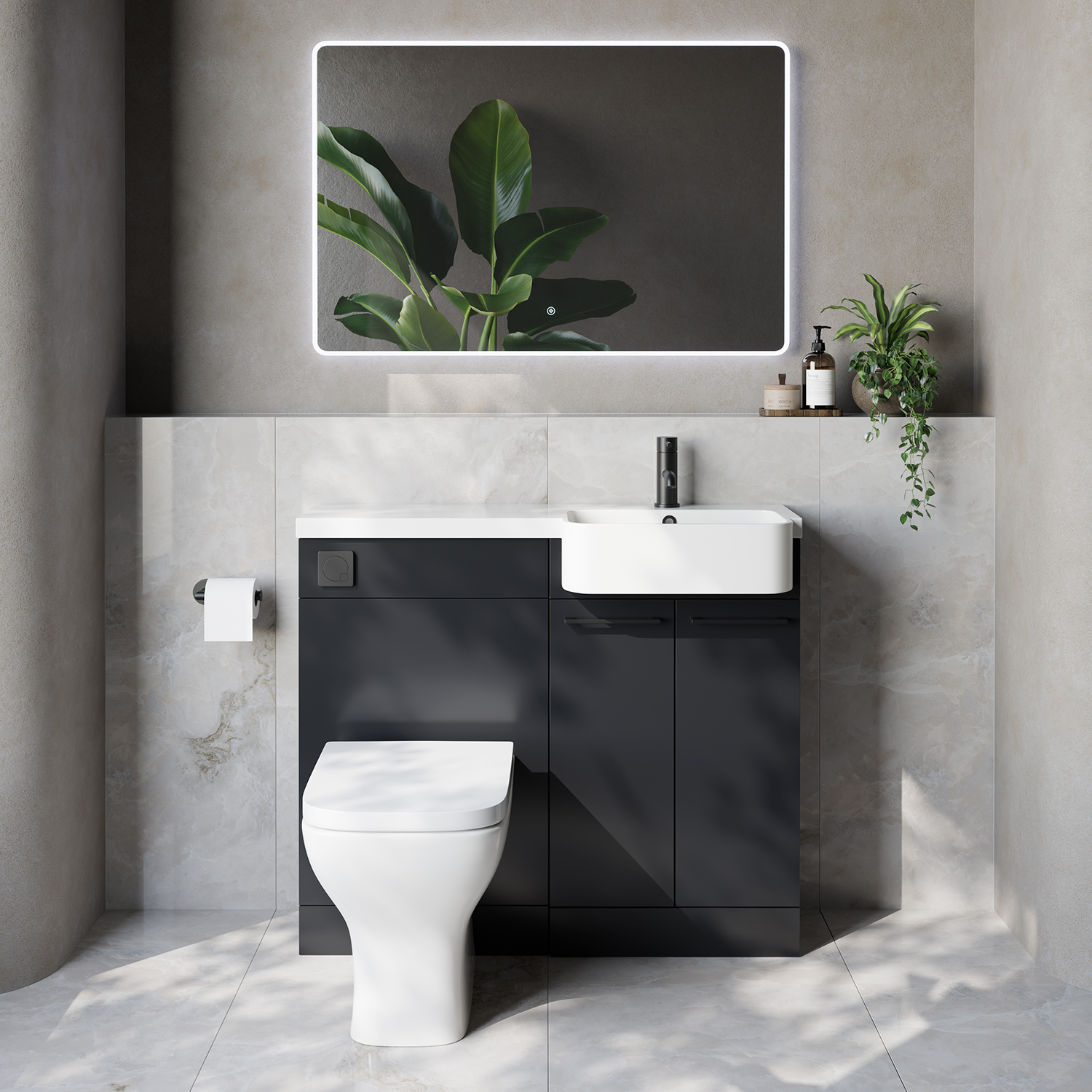 Napoli 250 2 Door Vanity Unit Toilet Suite with Right Hand Round Rico Semi Recessed Basin