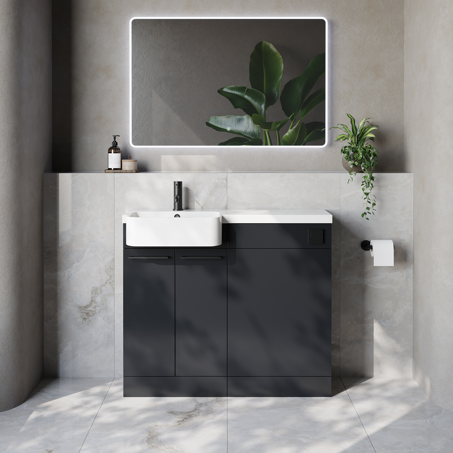 Napoli 250 2 Door Vanity Unit Toilet Suite with Left Hand Round Rico Semi Recessed Basin