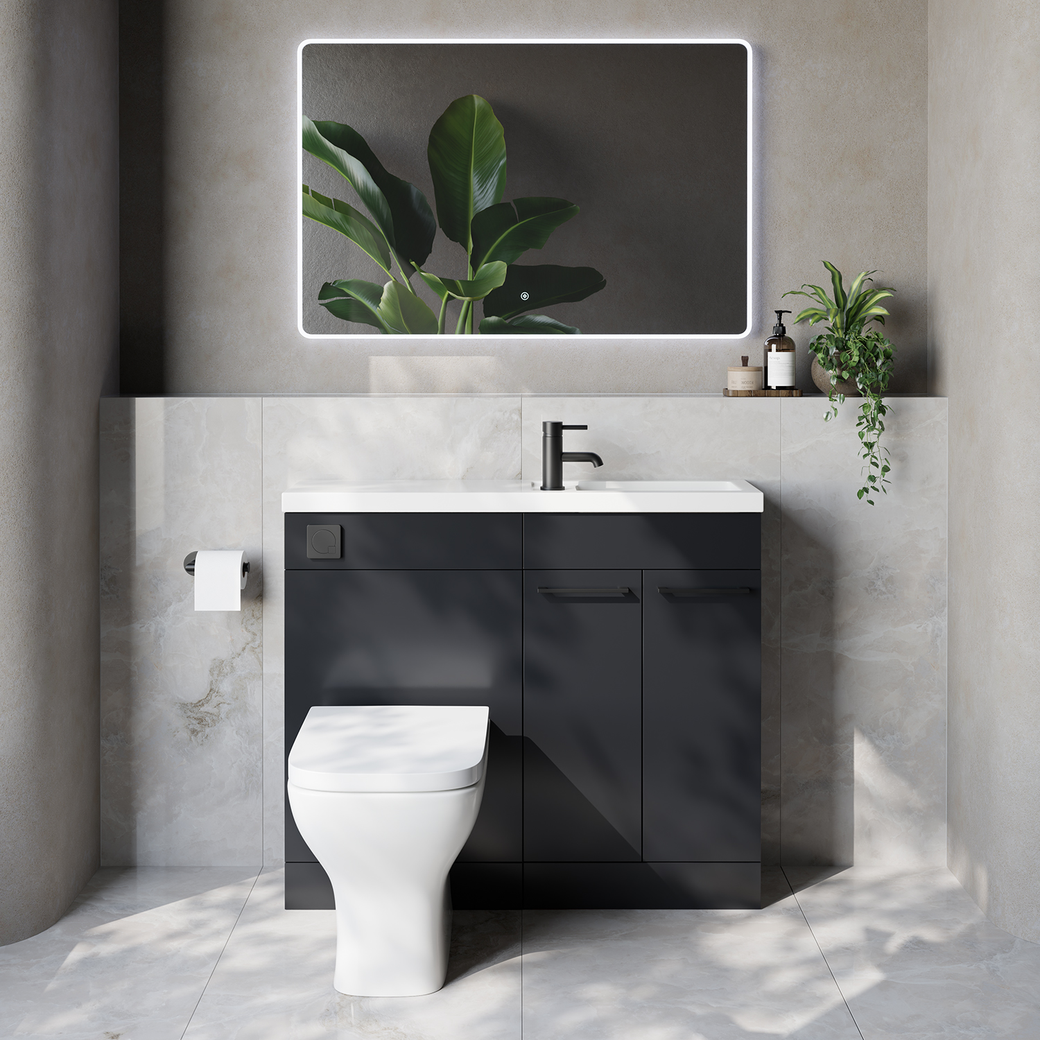 Napoli 250 2 Door Vanity Unit Toilet Suite with Square Silvo Basin