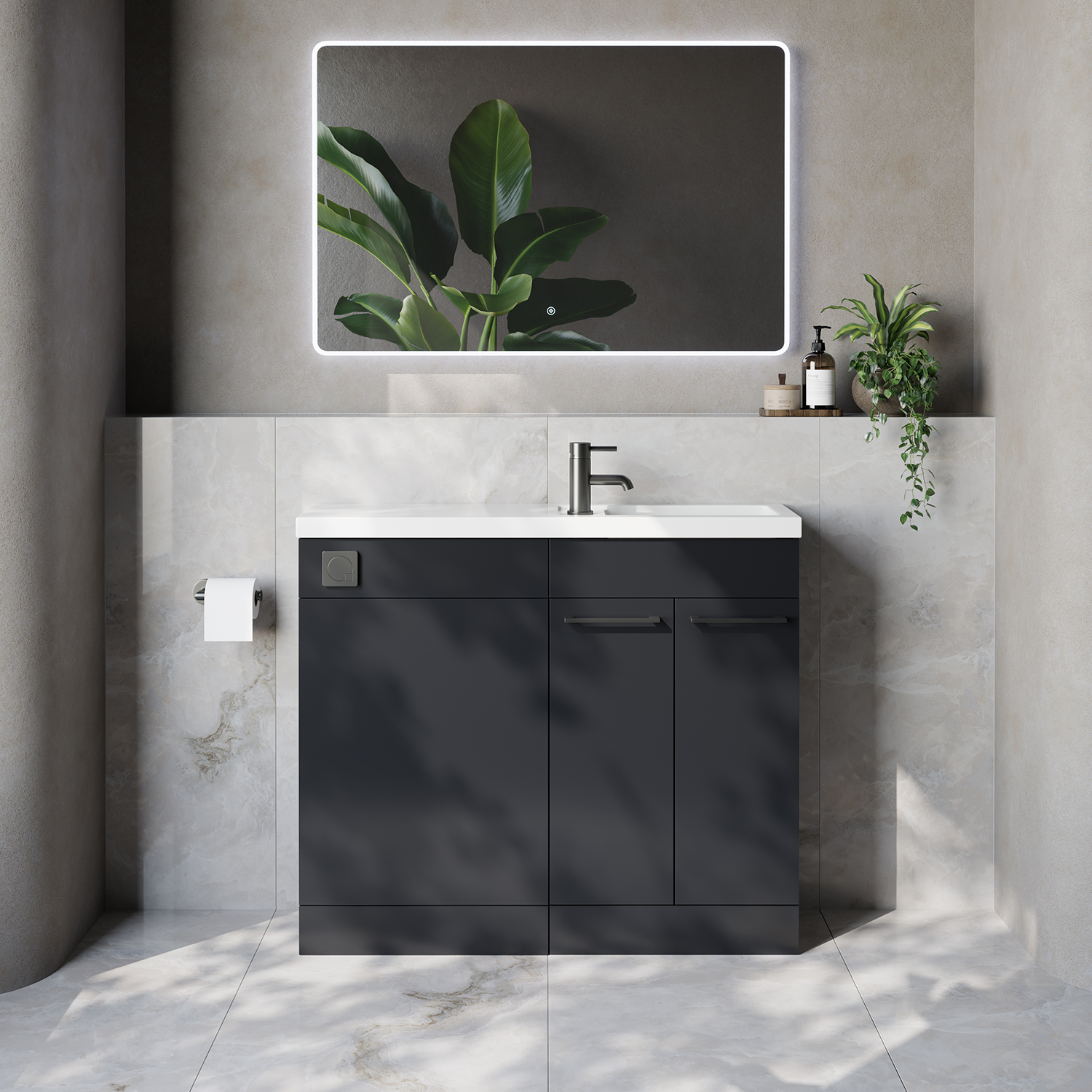 Napoli 250 2 Door Vanity Unit Toilet Suite with Square Silvo Basin