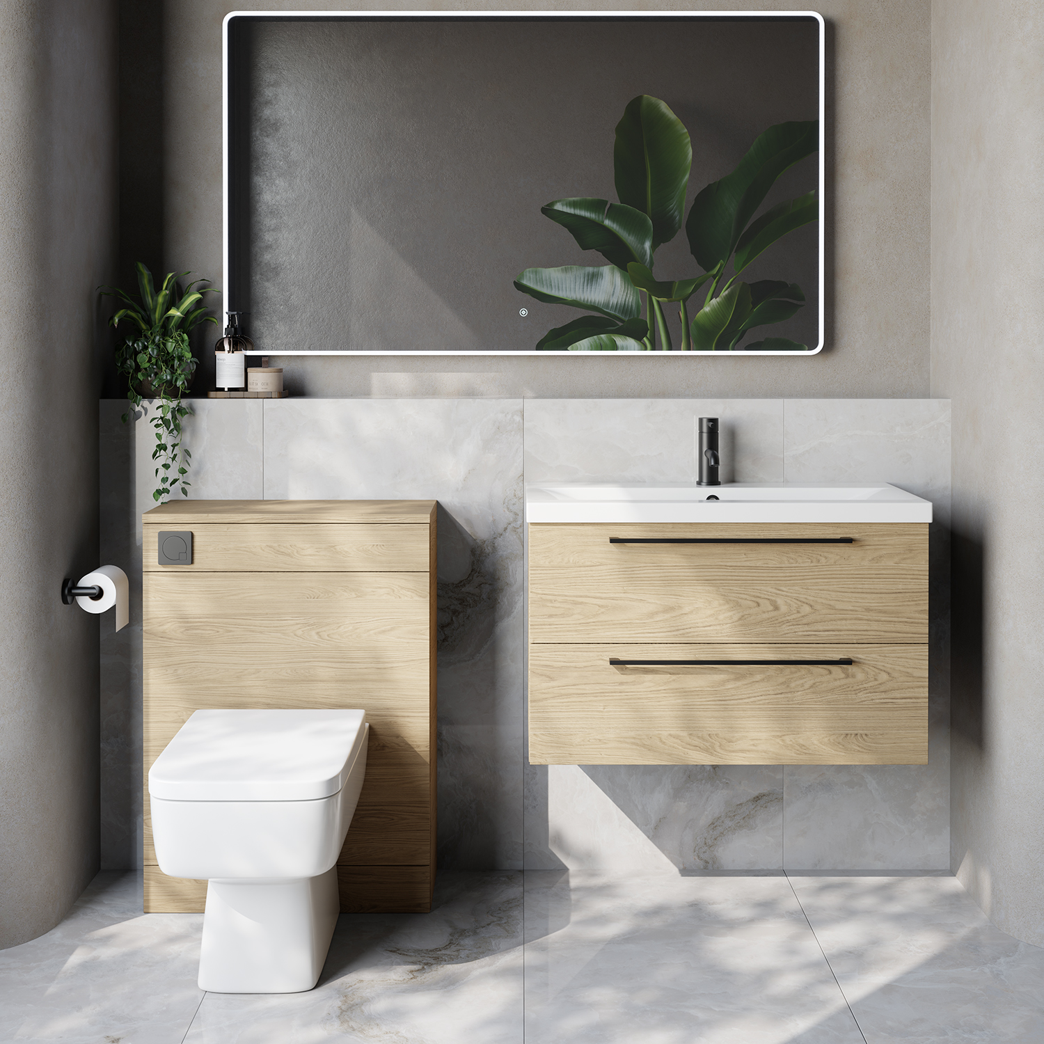 Napoli 390 Cento Wall Mounted 2 Drawer Vanity Unit and Toilet Suite with Glide Basin