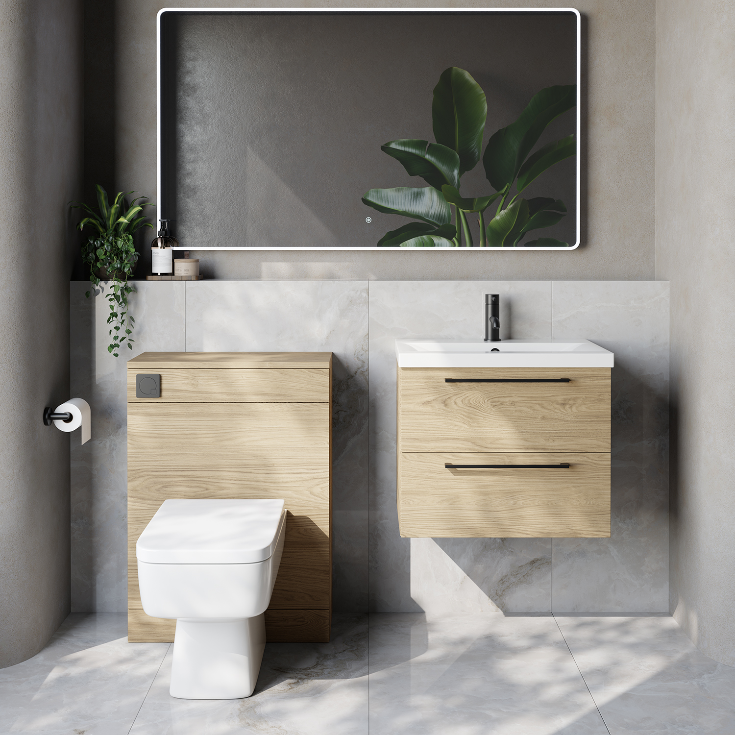 Napoli 390 Cento Wall Mounted 2 Drawer Vanity Unit and Toilet Suite with Glide Basin