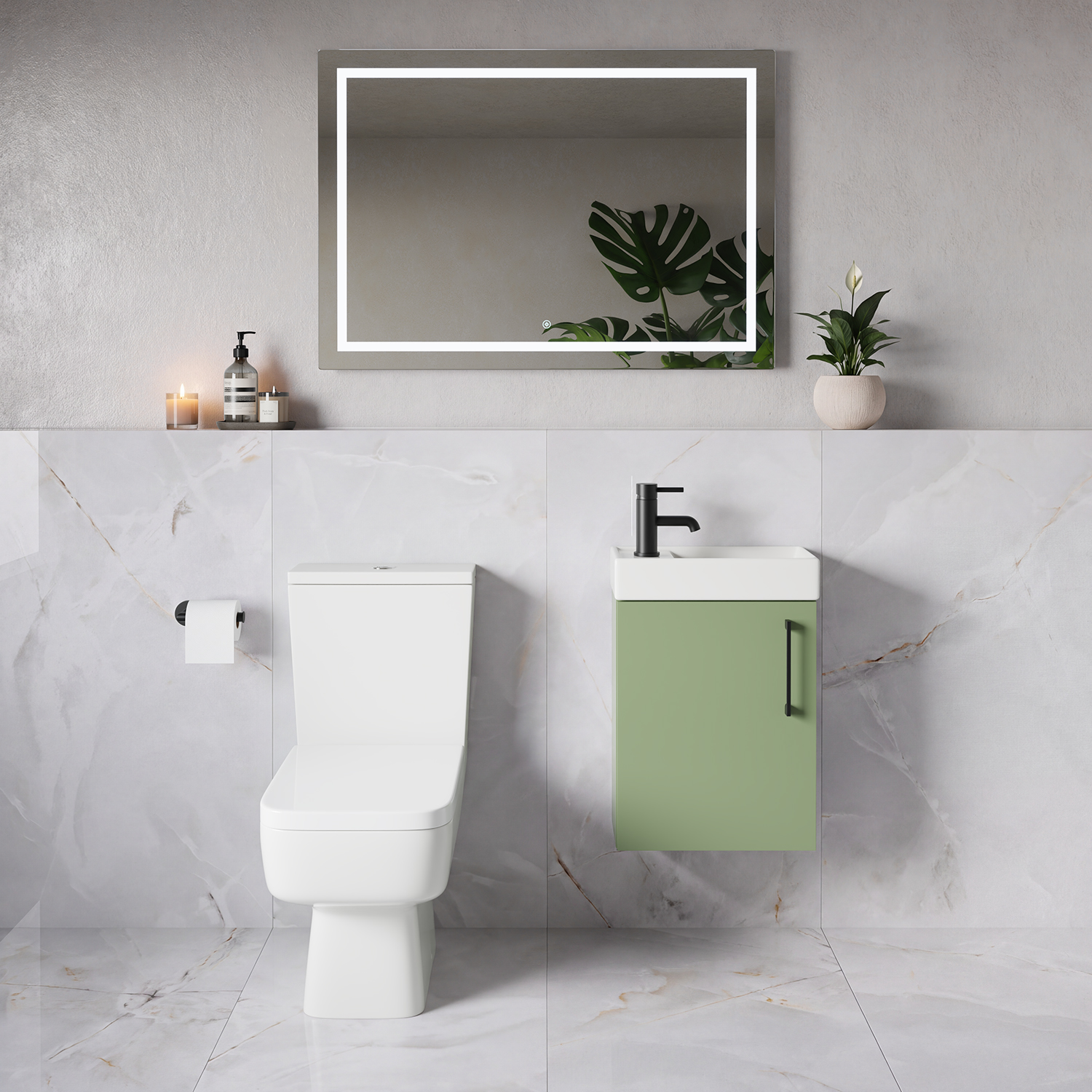 Napoli Cube Single Door Wall Mounted Vanity Unit and Toilet Suite with Align Basin
