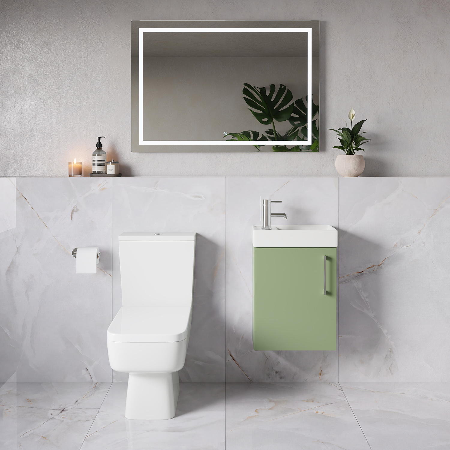 Napoli Cube Single Door Wall Mounted Vanity Unit and Toilet Suite with Align Basin