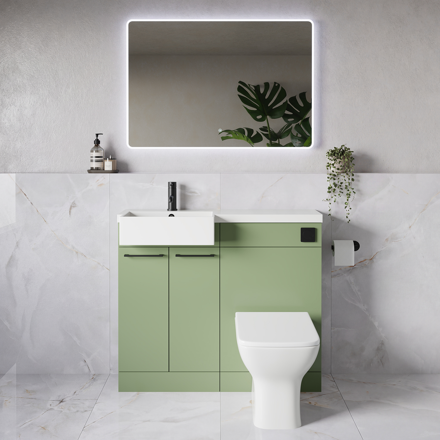 Napoli 250 2 Door Vanity Unit Toilet Suite with Left Hand Square Rico Semi Recessed Basin