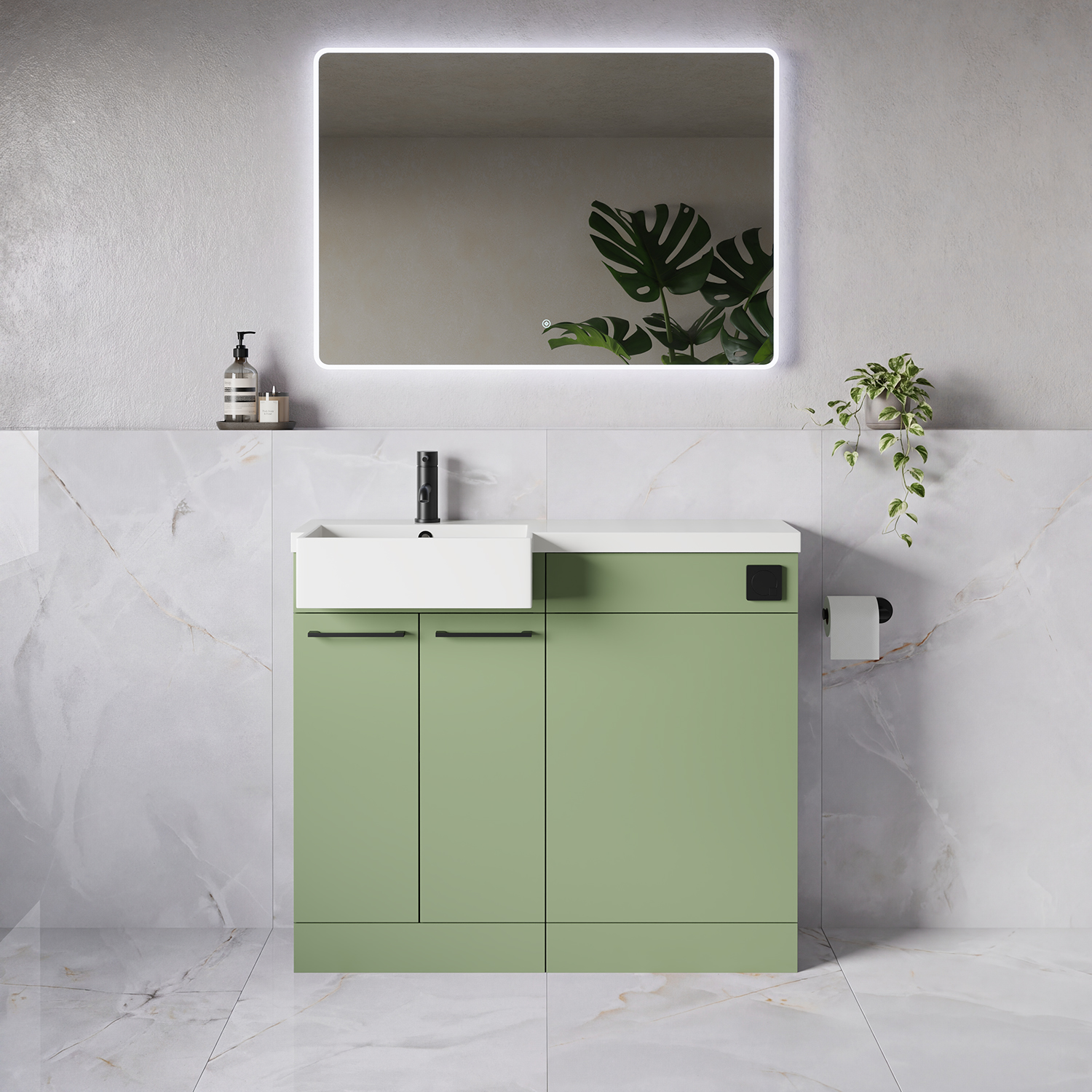 Napoli 250 2 Door Vanity Unit Toilet Suite with Left Hand Square Rico Semi Recessed Basin