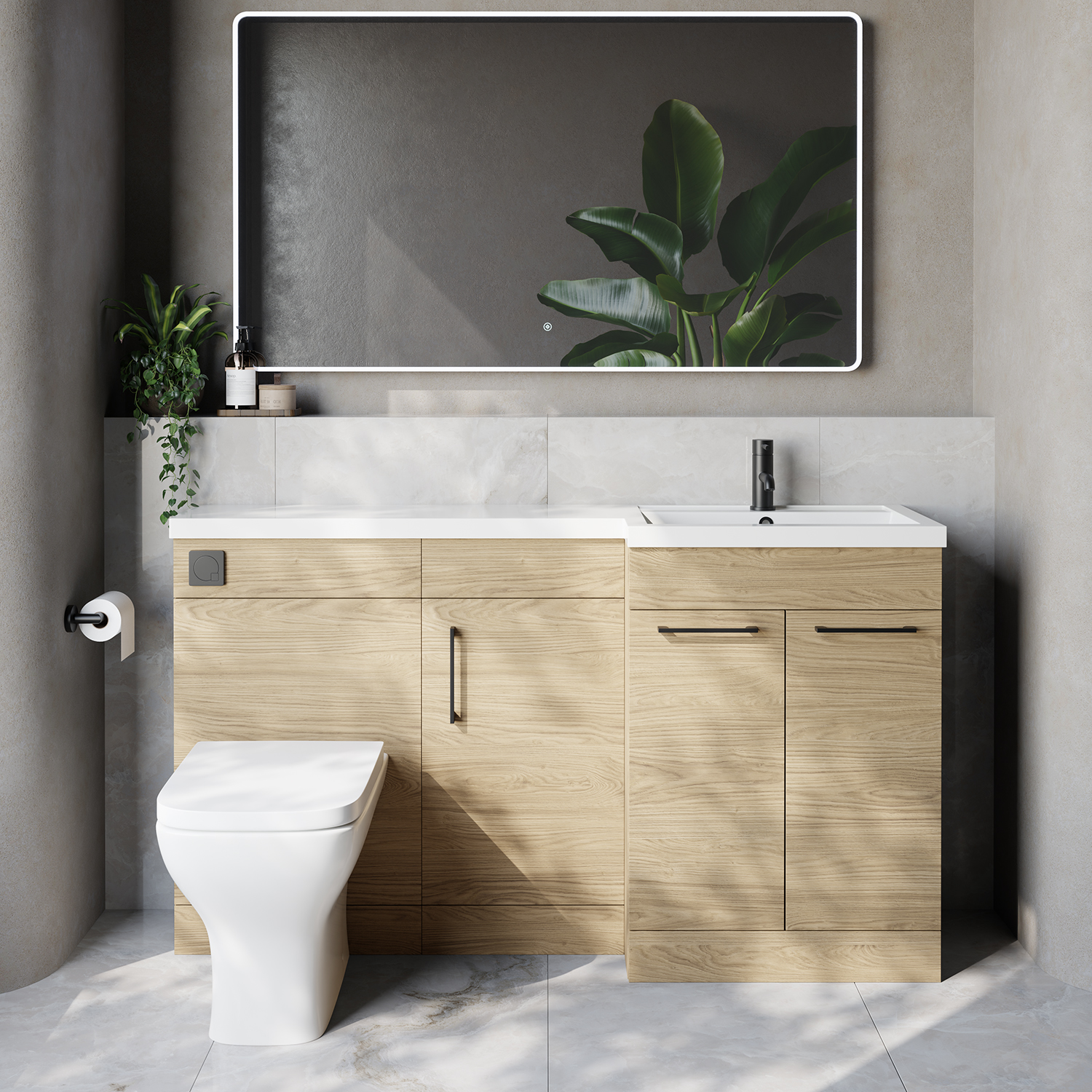 Napoli 390 3 Door Vanity Unit Toilet Suite with Right Hand Square Lucia Basin