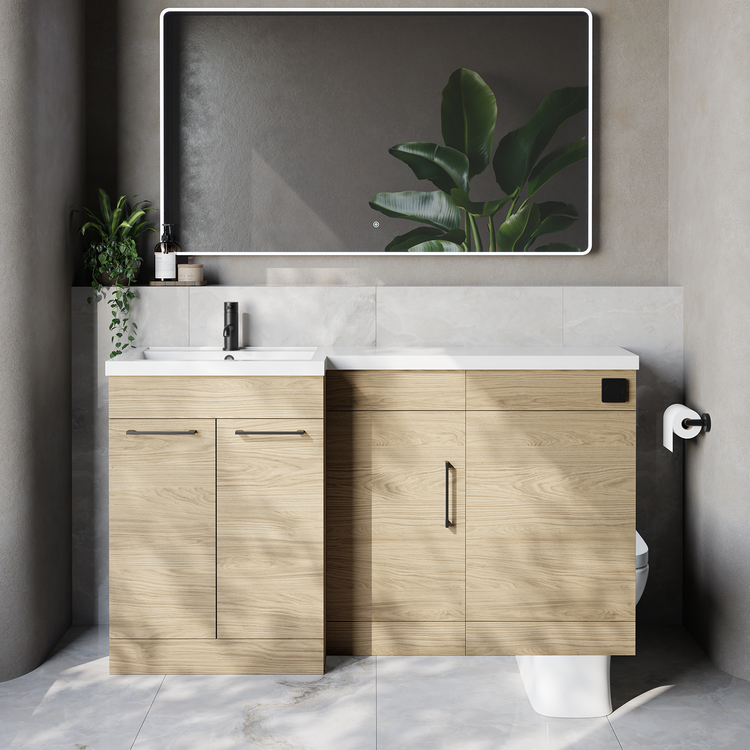 Napoli 390 3 Door Vanity Unit Toilet Suite with Left Hand Square Lucia Basin